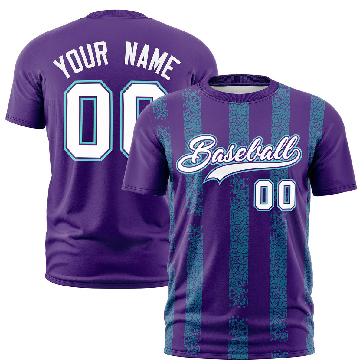 Custom Purple-Sky Blue Personalized Chunky Striped Pattern Performance T-Shirt