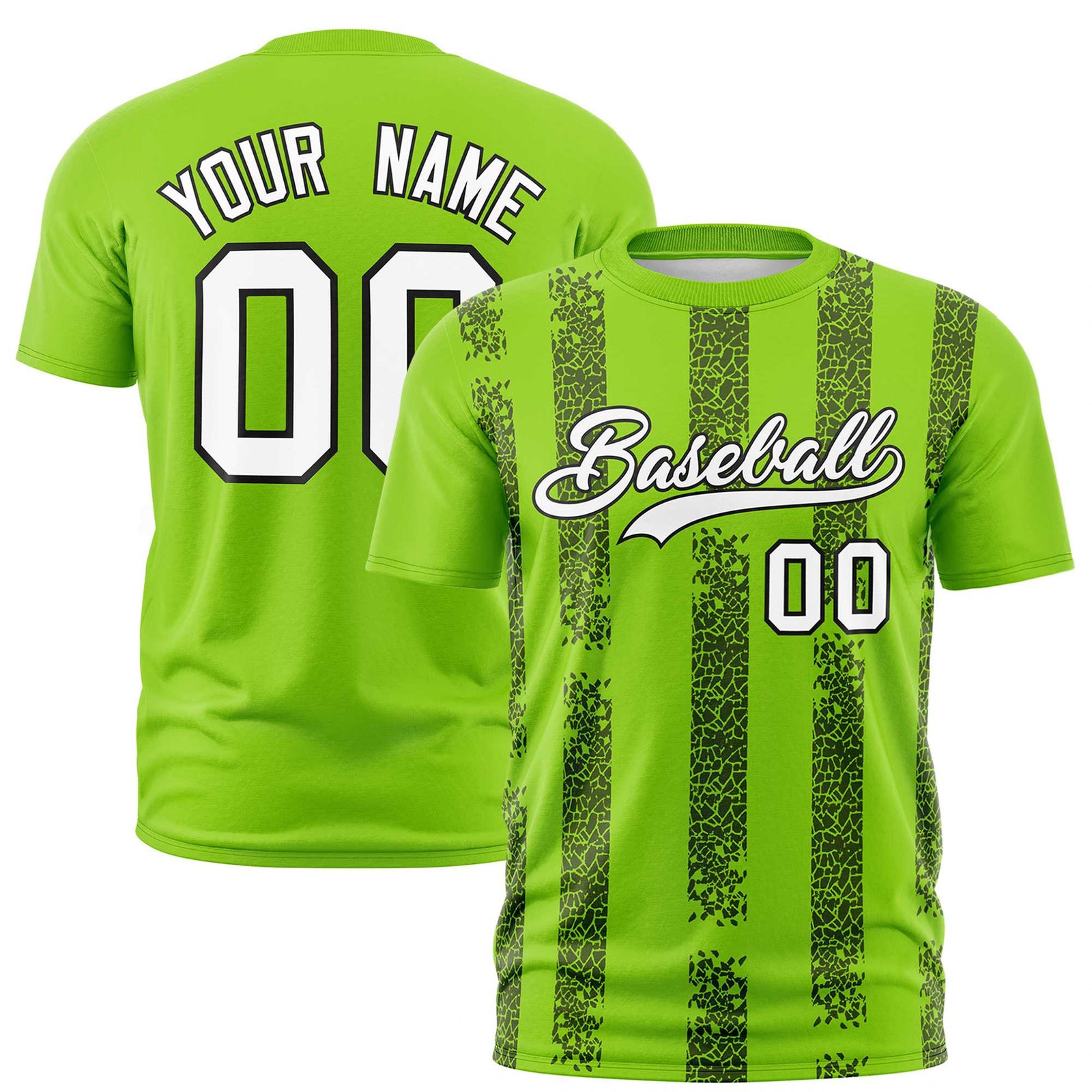 Custom Neon Green Black Personalized Chunky Striped Pattern Performance T-Shirt