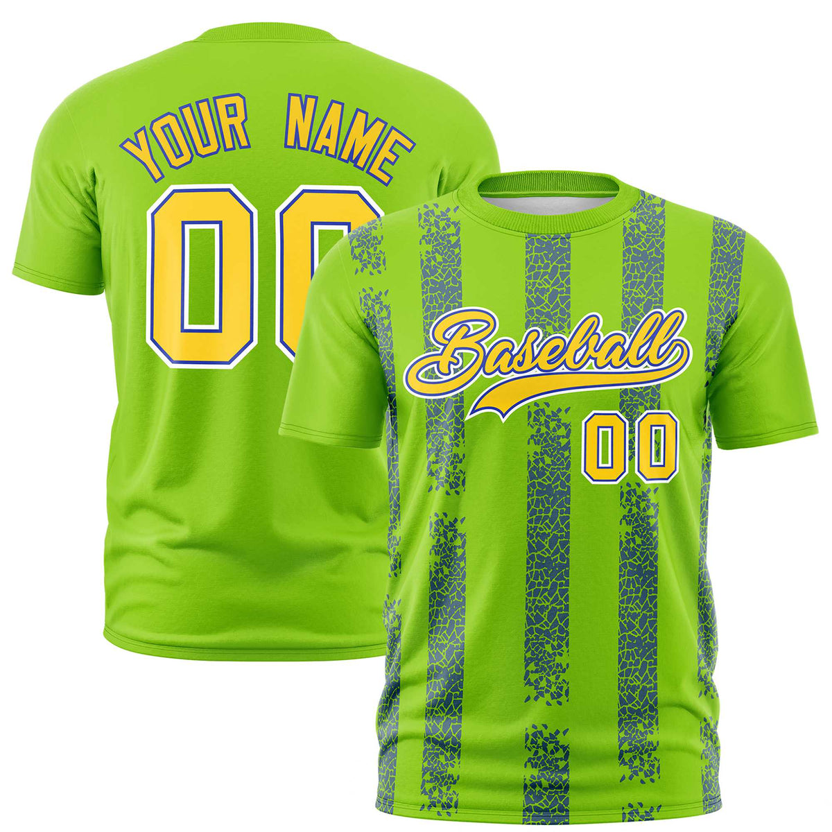 Custom Neon Green Royal Blue Personalized Chunky Striped Pattern Performance T-Shirt