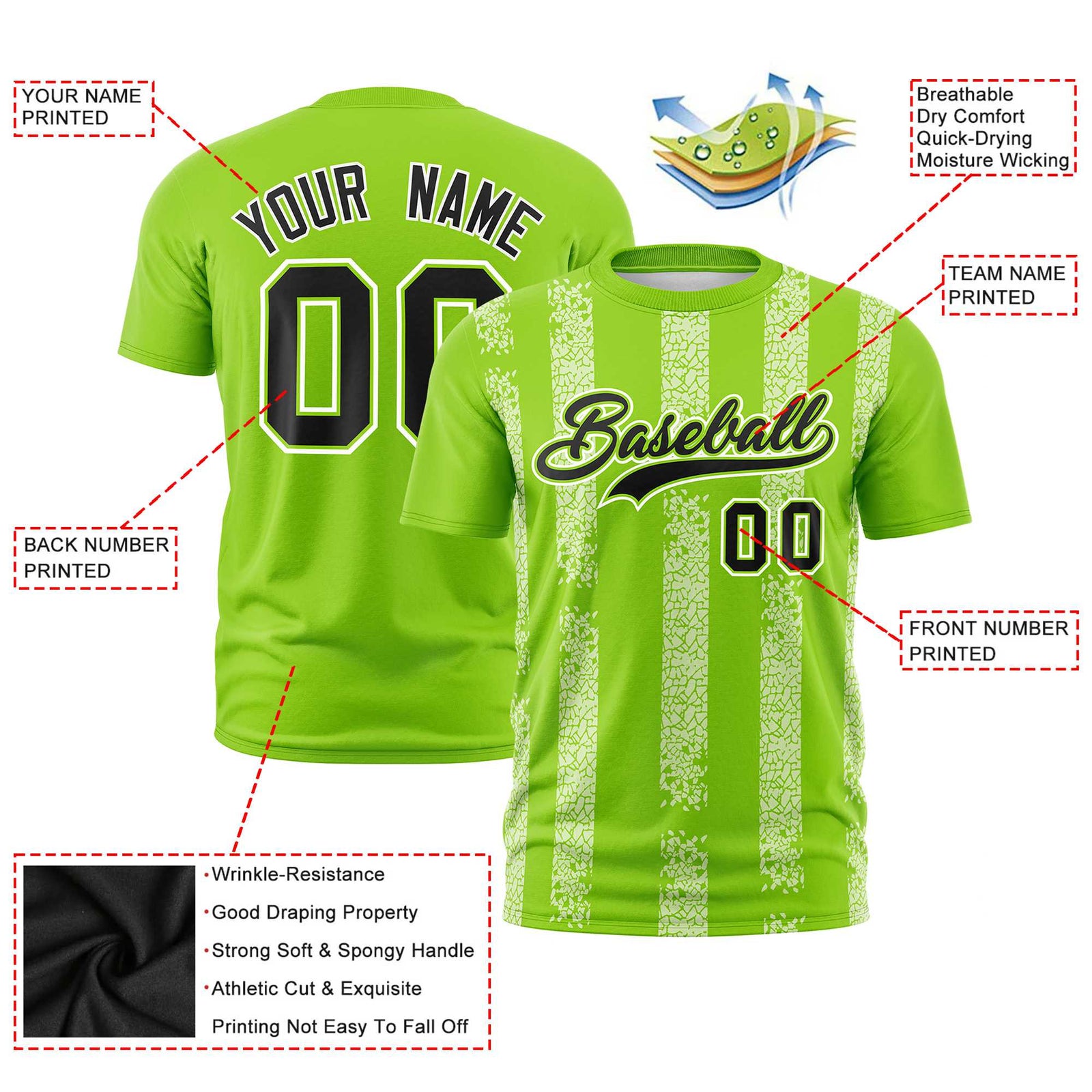 Custom Neon Green White Personalized Chunky Striped Pattern Performance T-Shirt