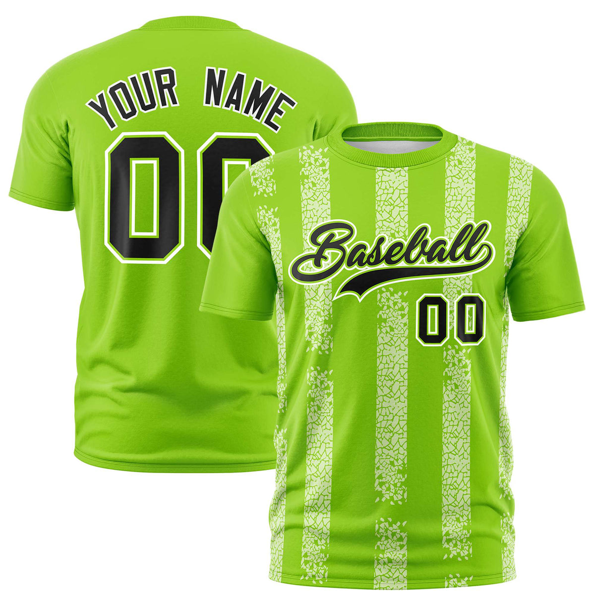 Custom Neon Green White Personalized Chunky Striped Pattern Performance T-Shirt