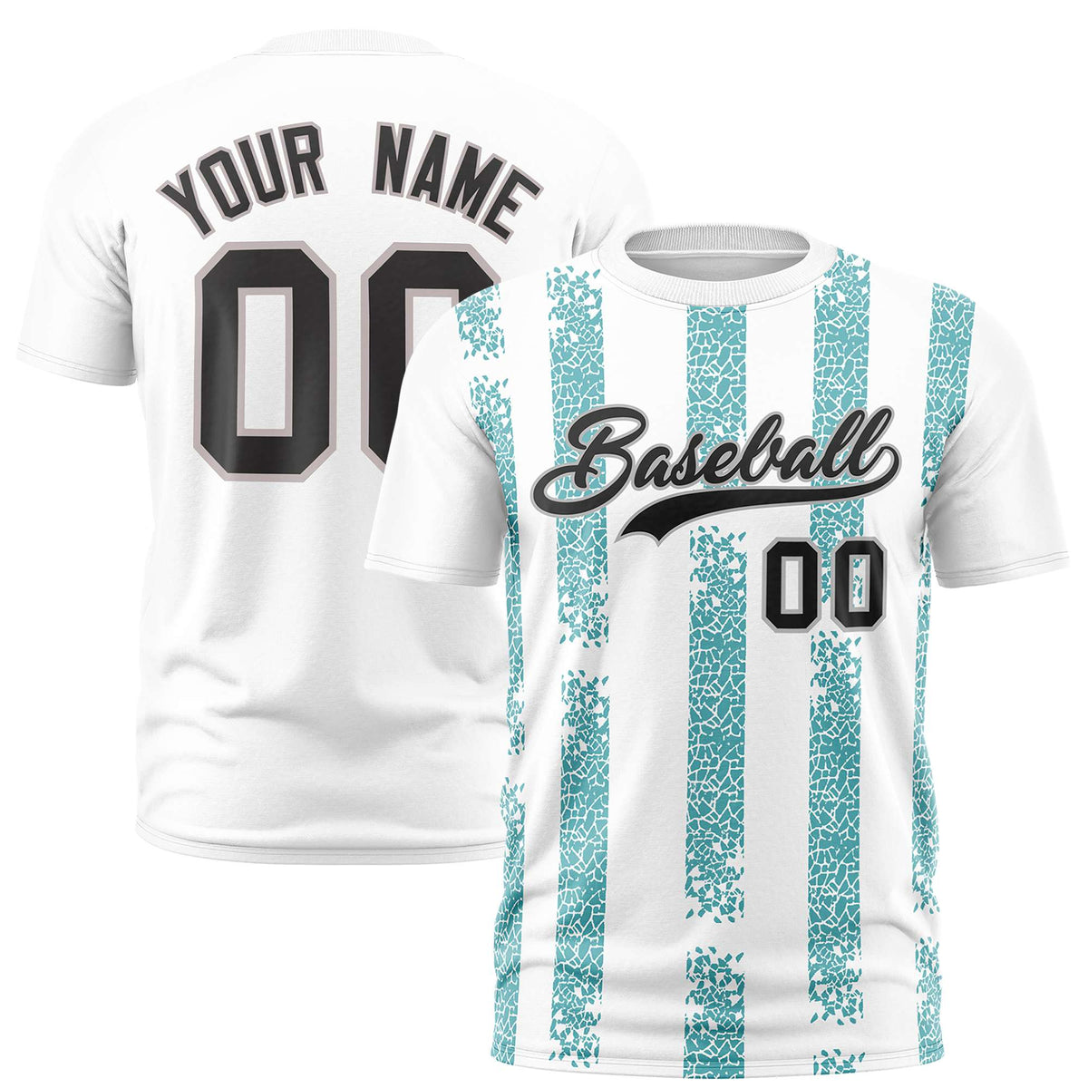 Custom White Aqua Personalized Chunky Striped Pattern Performance T-Shirt