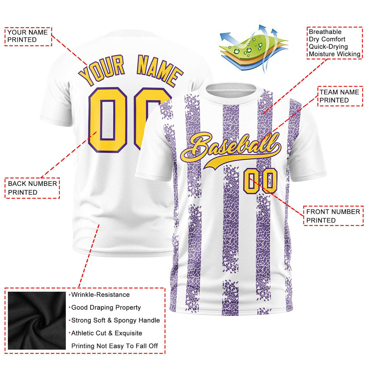 Custom White Purple Personalized Chunky Striped Pattern Performance T-Shirt