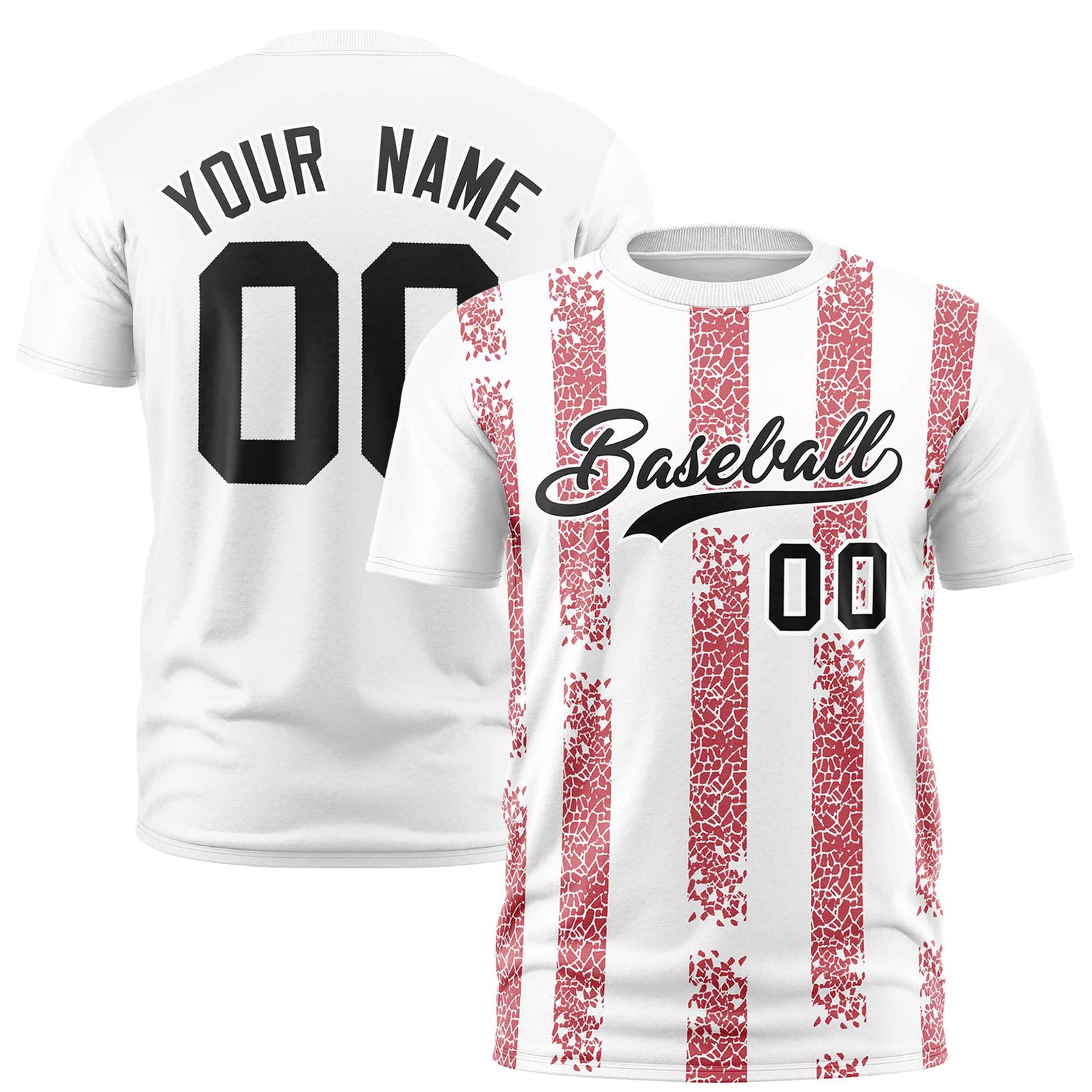 Custom White Red Personalized Chunky Striped Pattern Performance T-Shirt