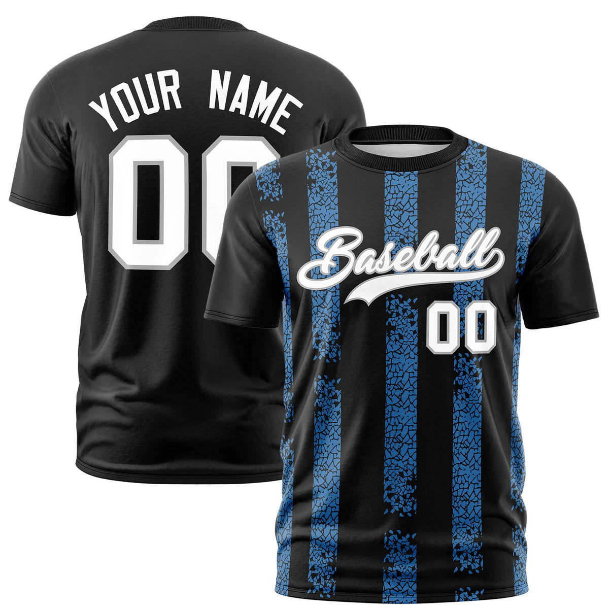 Custom Black Powder Blue Personalized Chunky Striped Pattern Performance T-Shirt