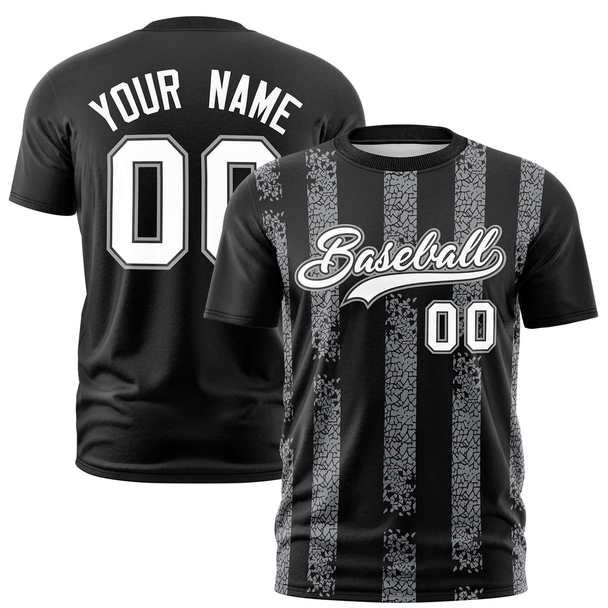 Custom Black Gray Personalized Chunky Striped Pattern Performance T-Shirt