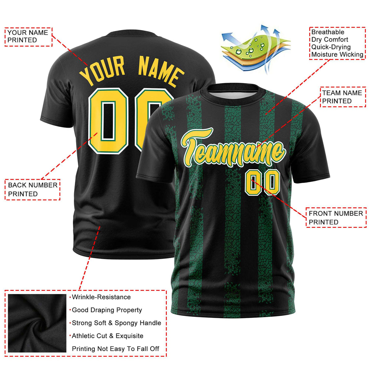 Custom Black-Kelly Green Personalized Chunky Striped Pattern Performance T-Shirt