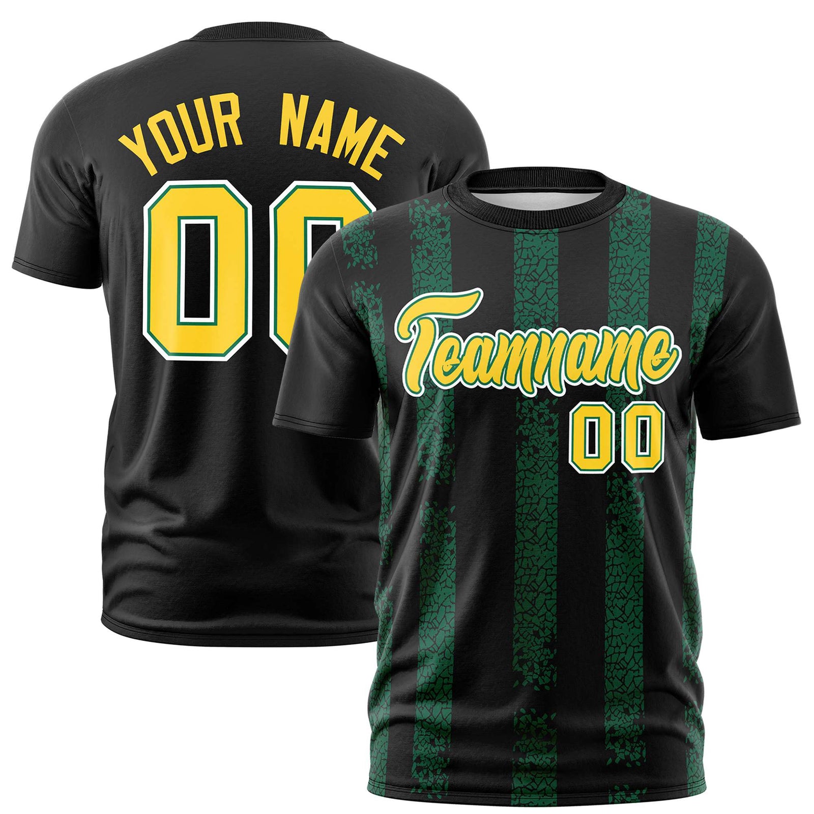Custom Black-Kelly Green Personalized Chunky Striped Pattern Performance T-Shirt