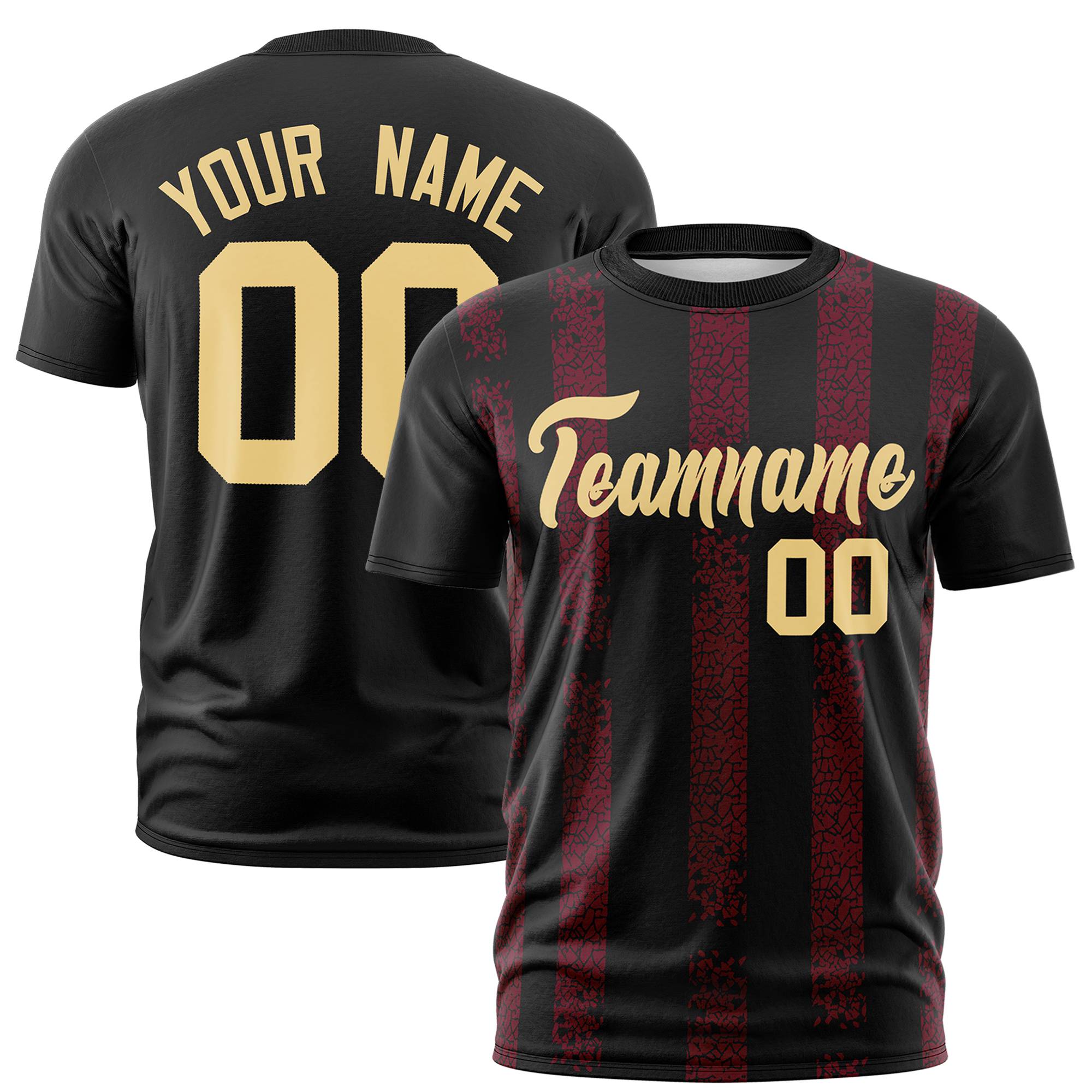 Custom Black Crimson Personalized Chunky Striped Pattern Performance T-Shirt