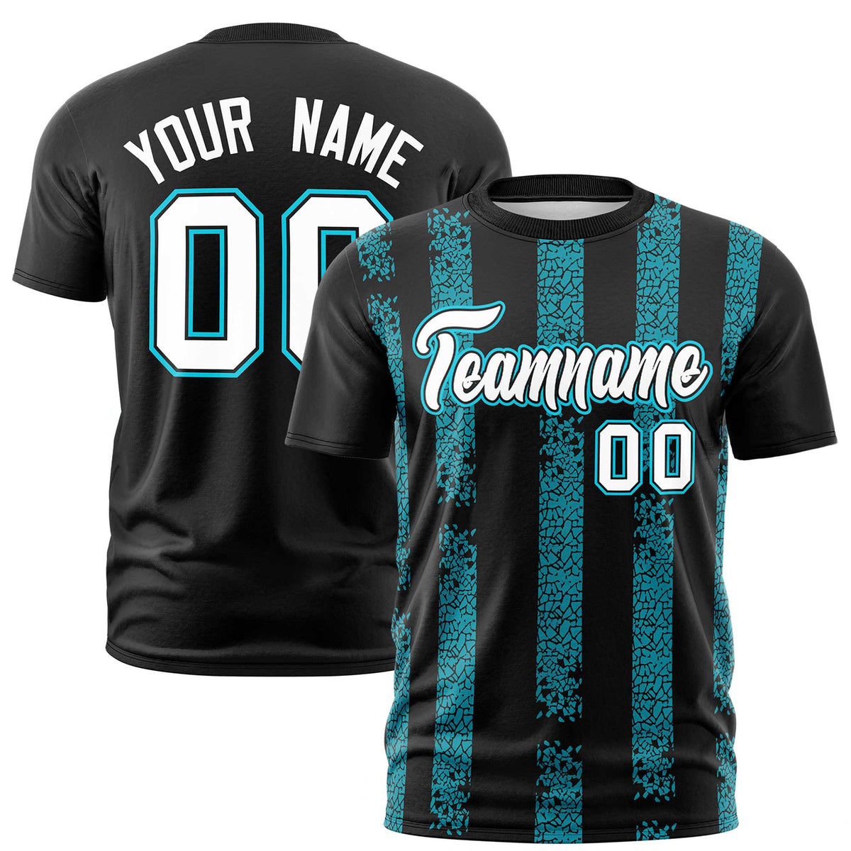 Custom Black-Sky Blue Personalized Chunky Striped Pattern Performance T-Shirt