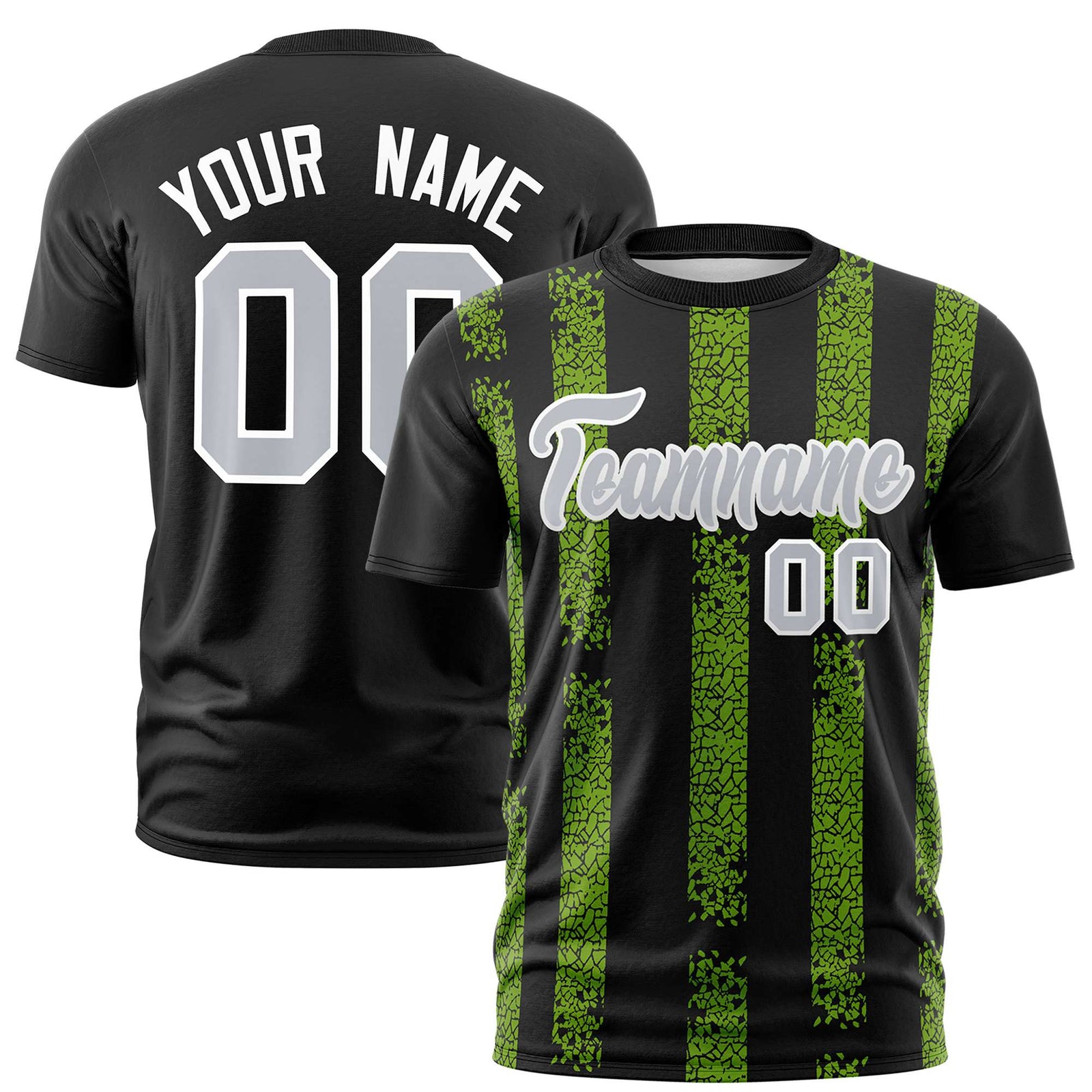 Custom Black-Neon Green Personalized Chunky Striped Pattern Performance T-Shirt
