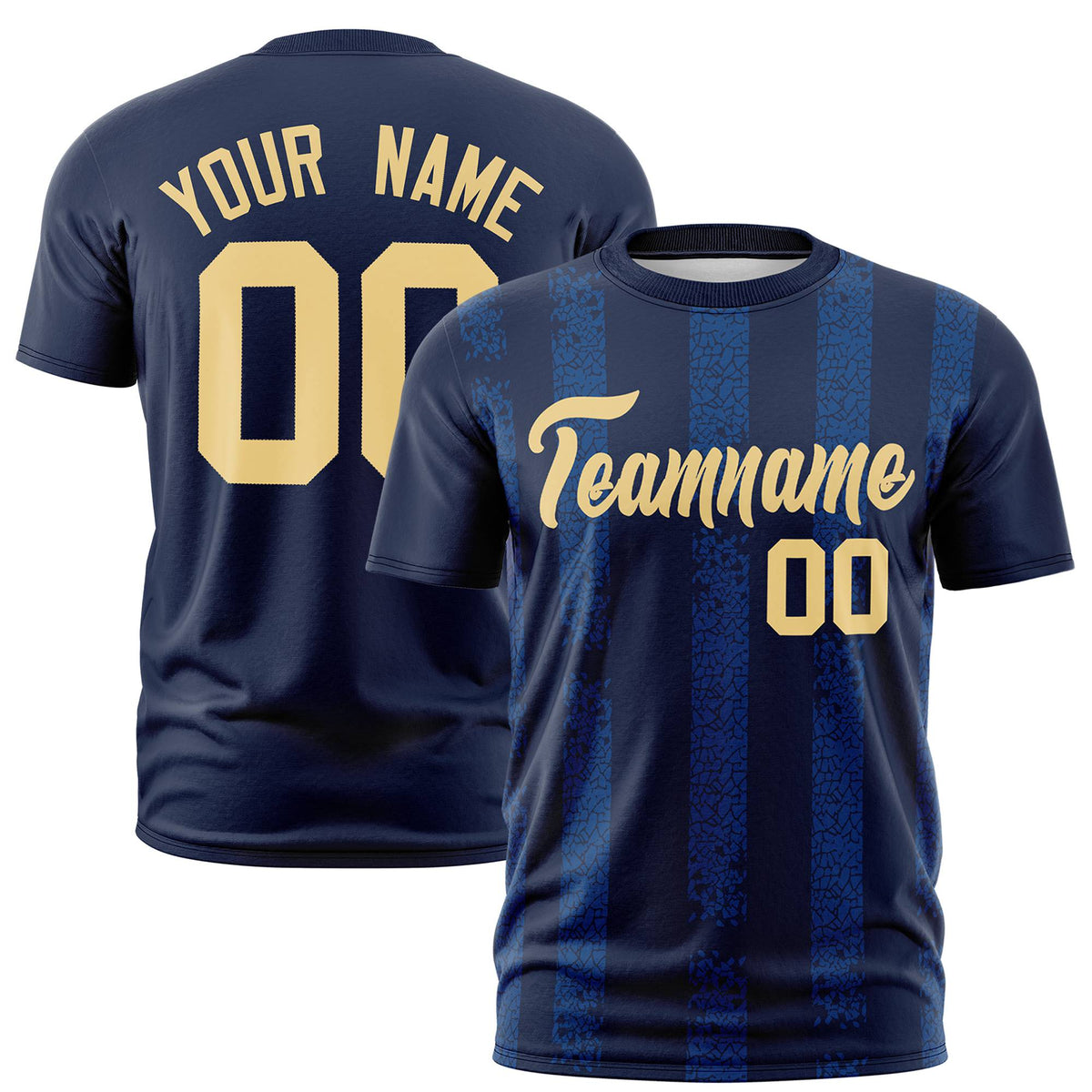 Custom Navy-Royal Blue Personalized Chunky Striped Pattern Performance T-Shirt