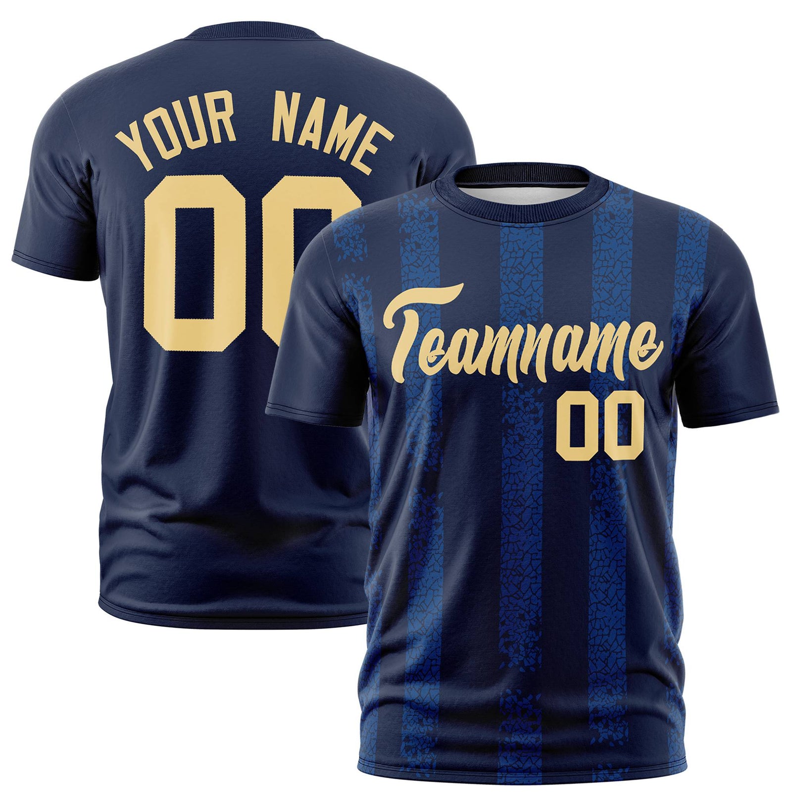 Custom Navy-Royal Blue Personalized Chunky Striped Pattern Performance T-Shirt