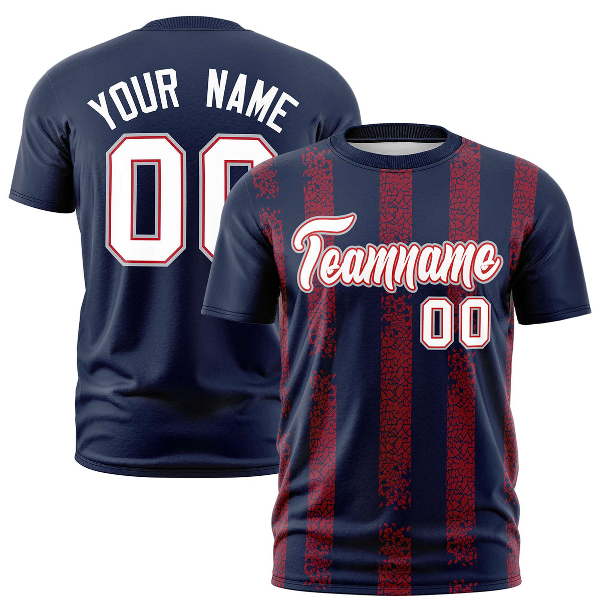 Custom Navy Crimson Personalized Chunky Striped Pattern Performance T-Shirt