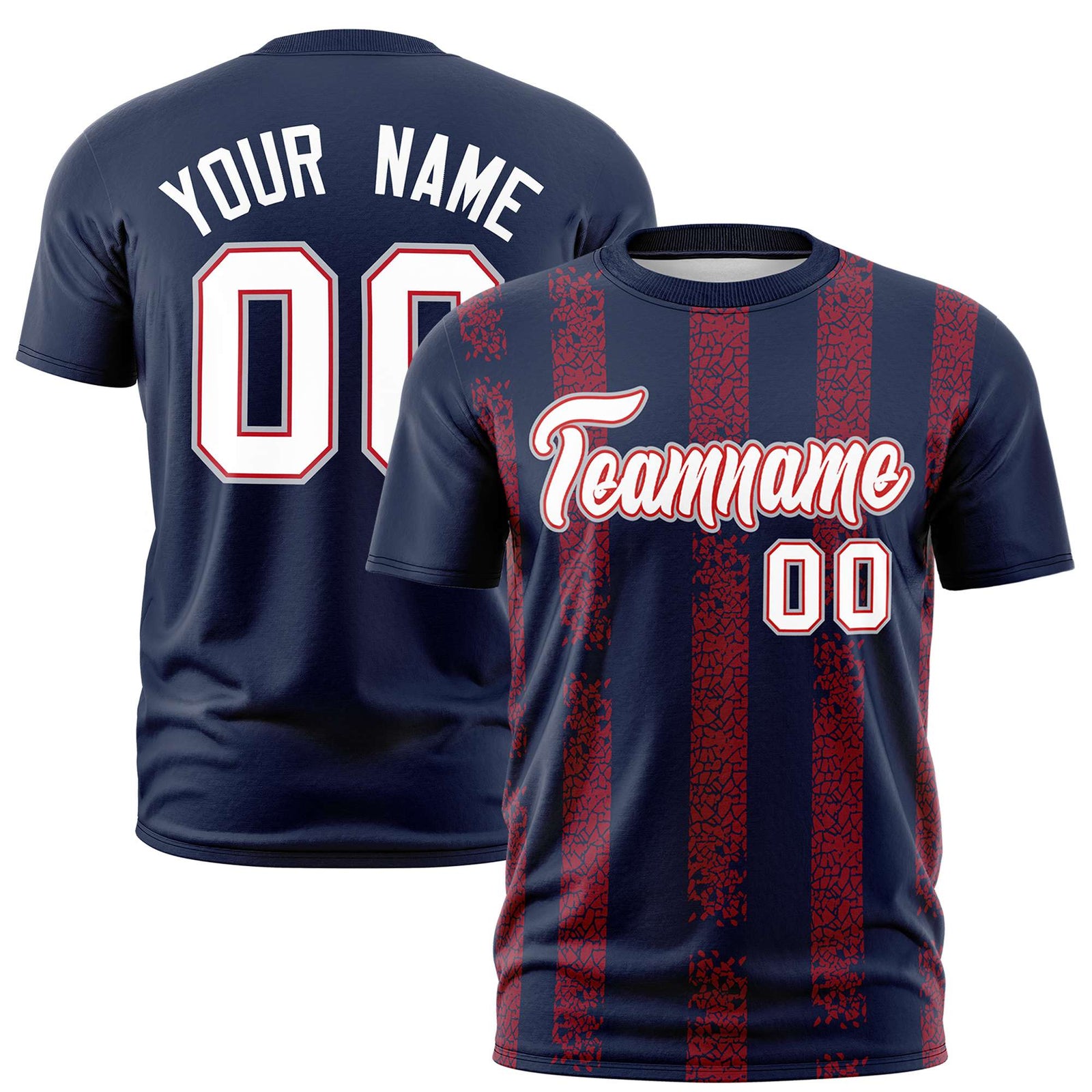 Custom Navy Crimson Personalized Chunky Striped Pattern Performance T-Shirt