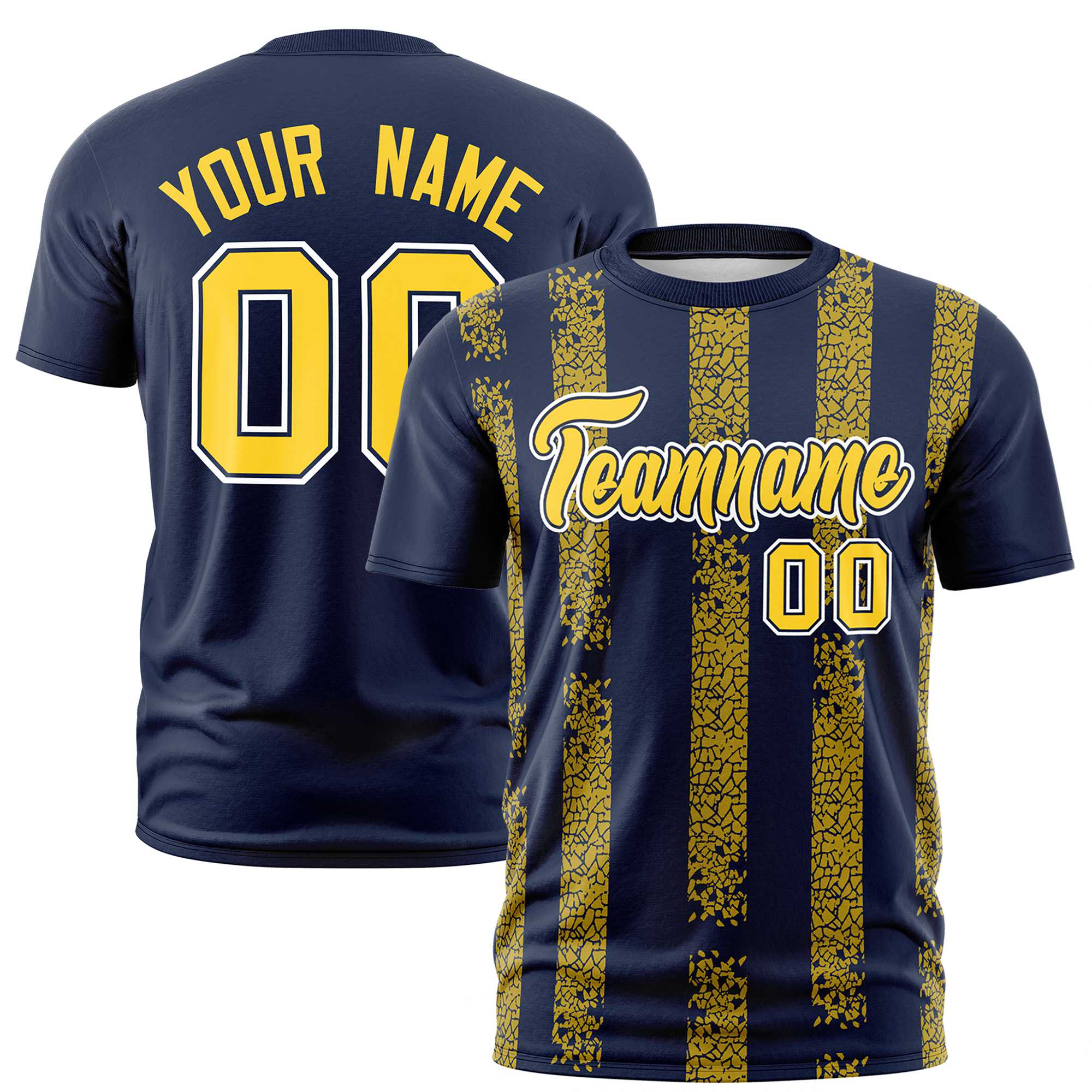 Custom Navy Gold01 Personalized Chunky Striped Pattern Performance T-Shirt