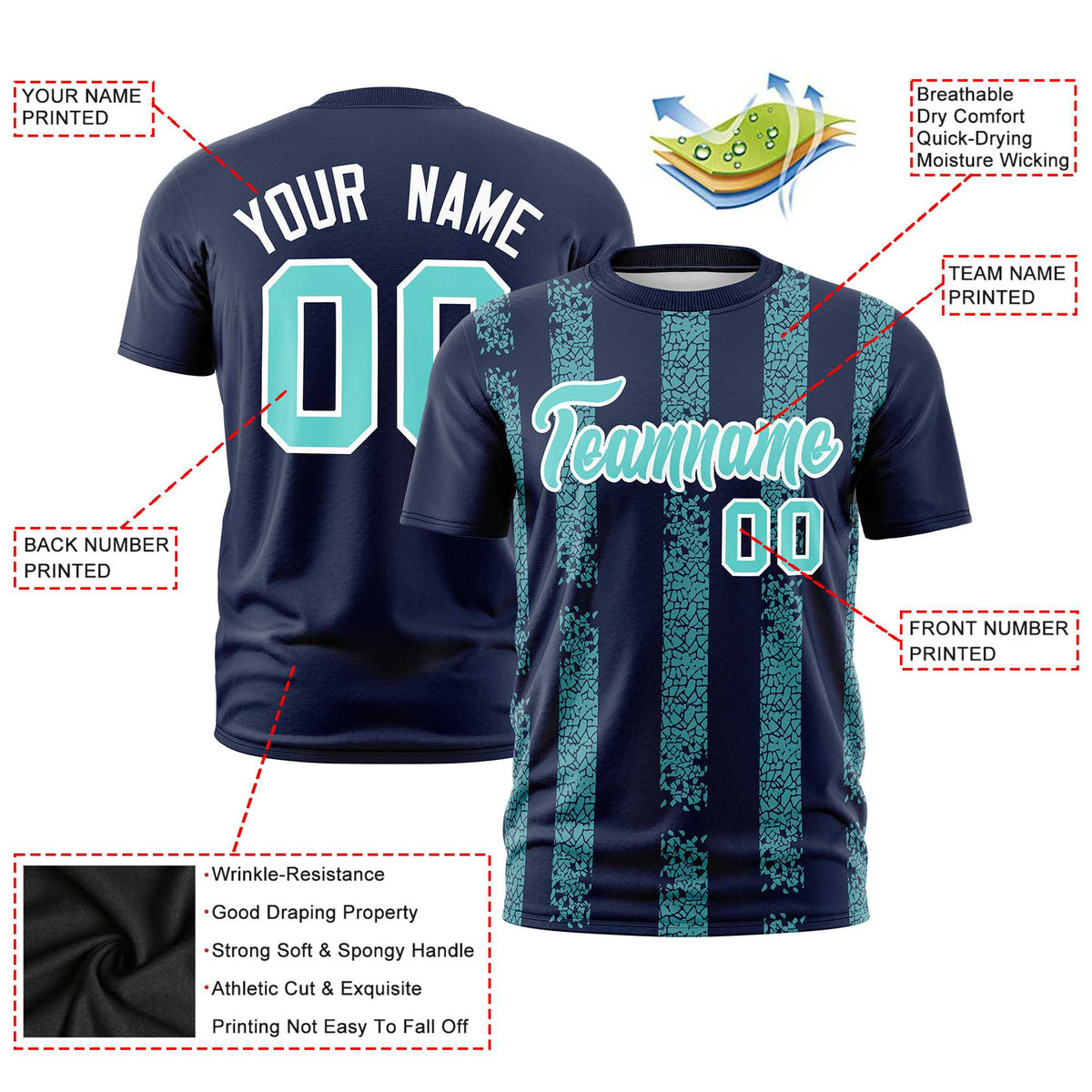 Custom Navy-Sky Blue Personalized Chunky Striped Pattern Performance T-Shirt