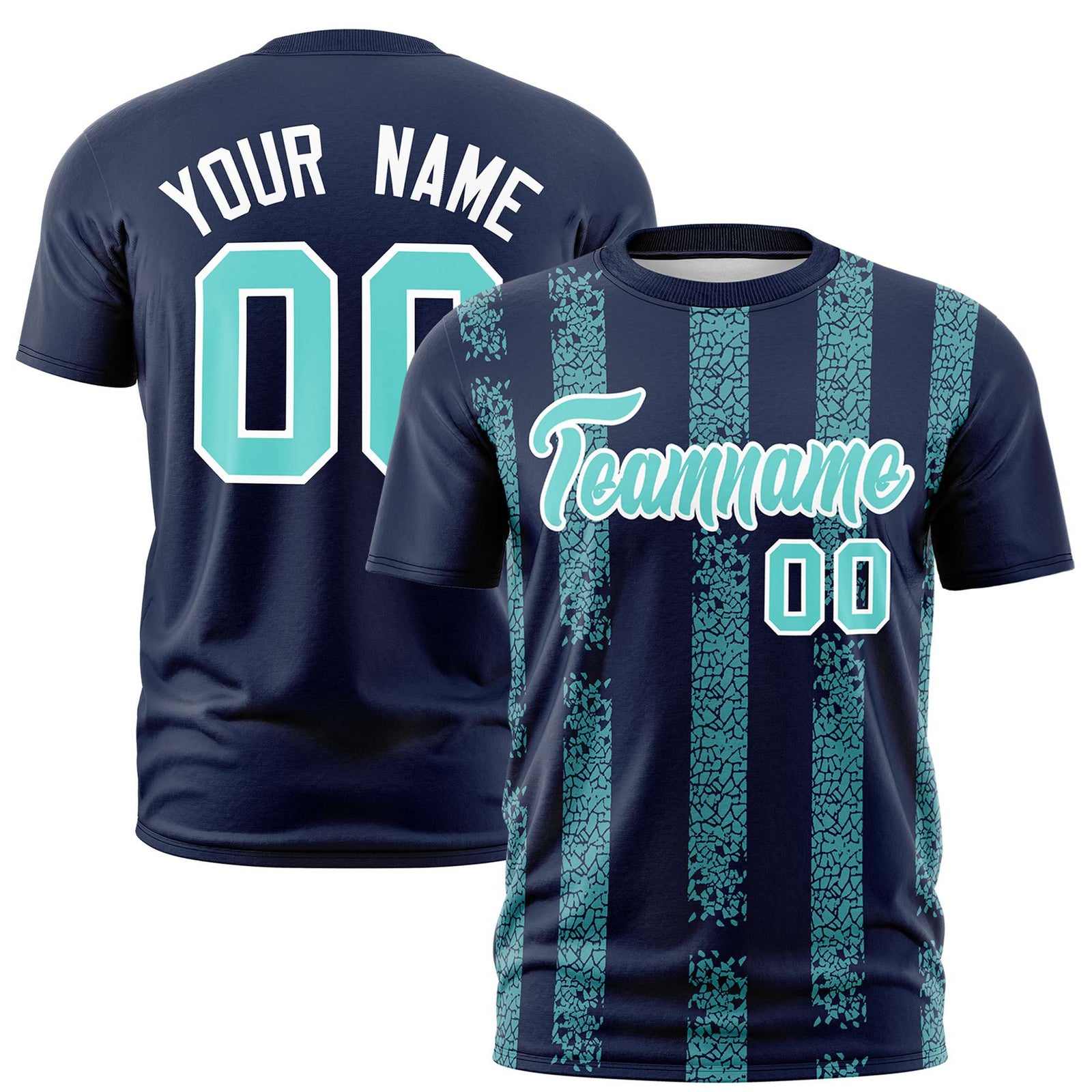 Custom Navy-Sky Blue Personalized Chunky Striped Pattern Performance T-Shirt