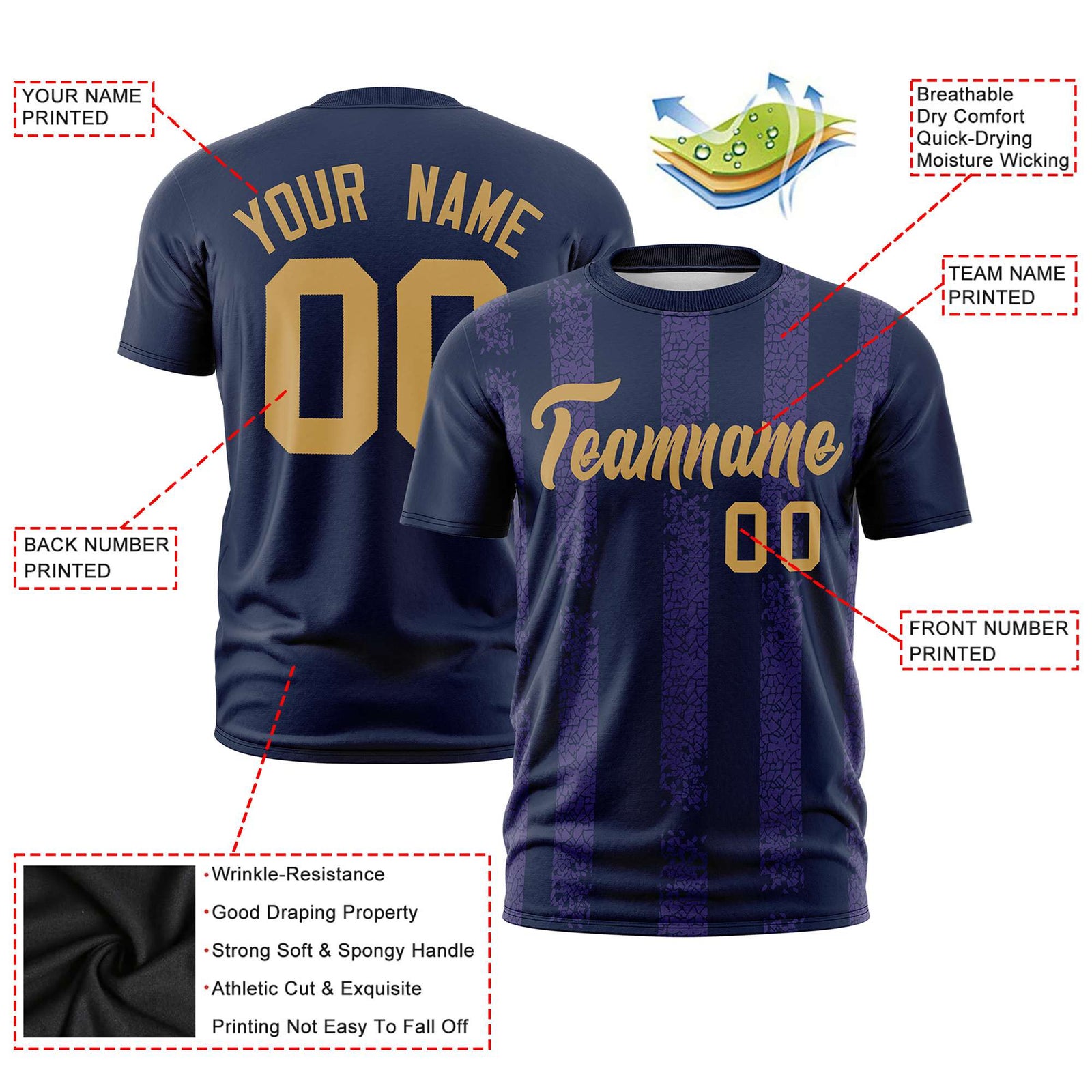 Custom Navy Purple Personalized Chunky Striped Pattern Performance T-Shirt