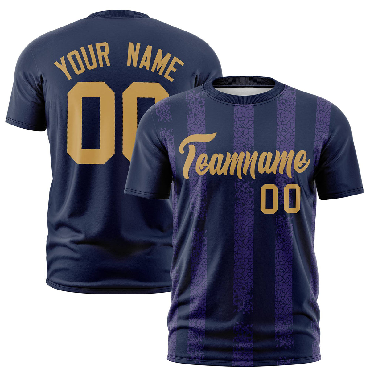 Custom Navy Purple Personalized Chunky Striped Pattern Performance T-Shirt
