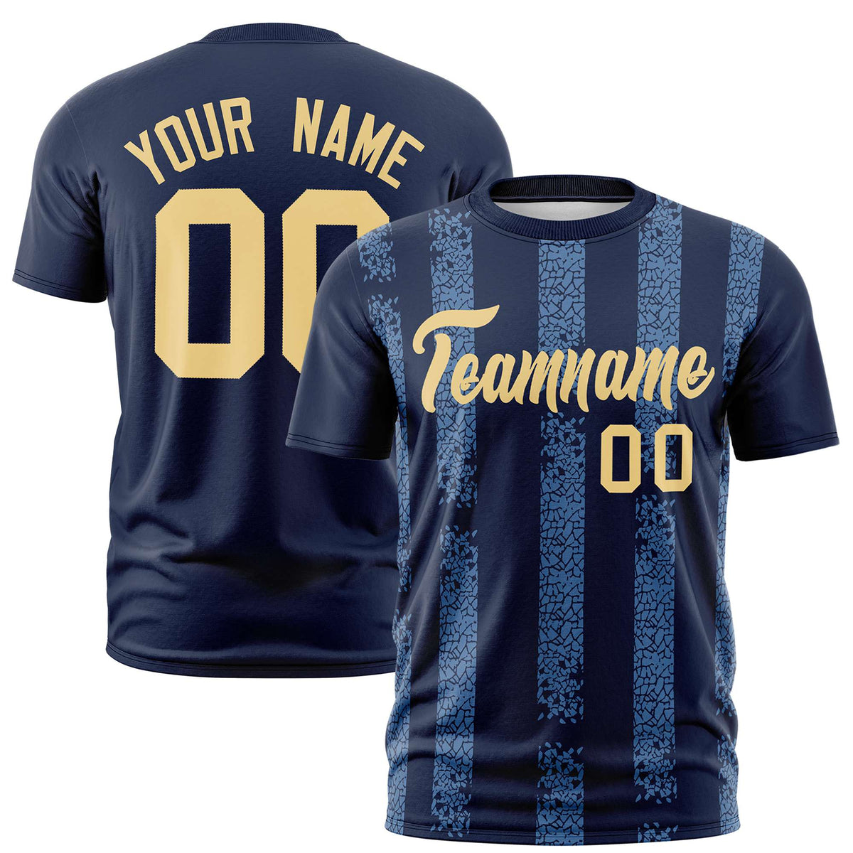 Custom Navy-Light Blue Personalized Chunky Striped Pattern Performance T-Shirt