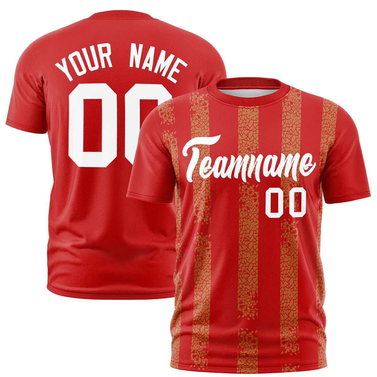 Custom Red-Old Gold Personalized Chunky Striped Pattern Performance T-Shirt