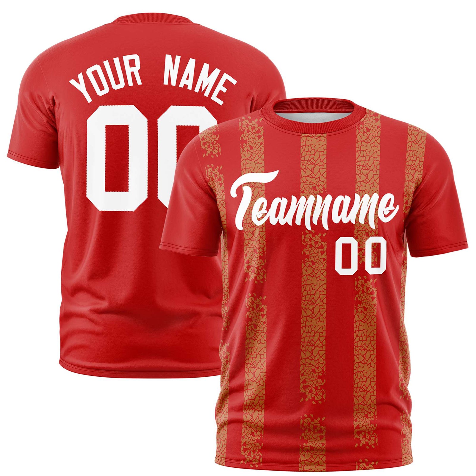Custom Red-Old Gold Personalized Chunky Striped Pattern Performance T-Shirt