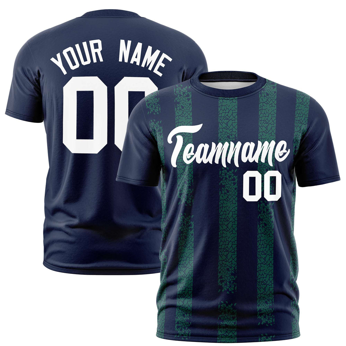 Custom Navy Teal Personalized Chunky Striped Pattern Performance T-Shirt