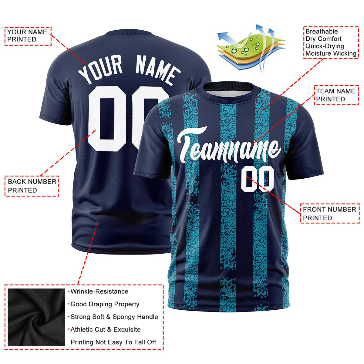 Custom Navy-Sky Blue Personalized Chunky Striped Pattern Performance T-Shirt