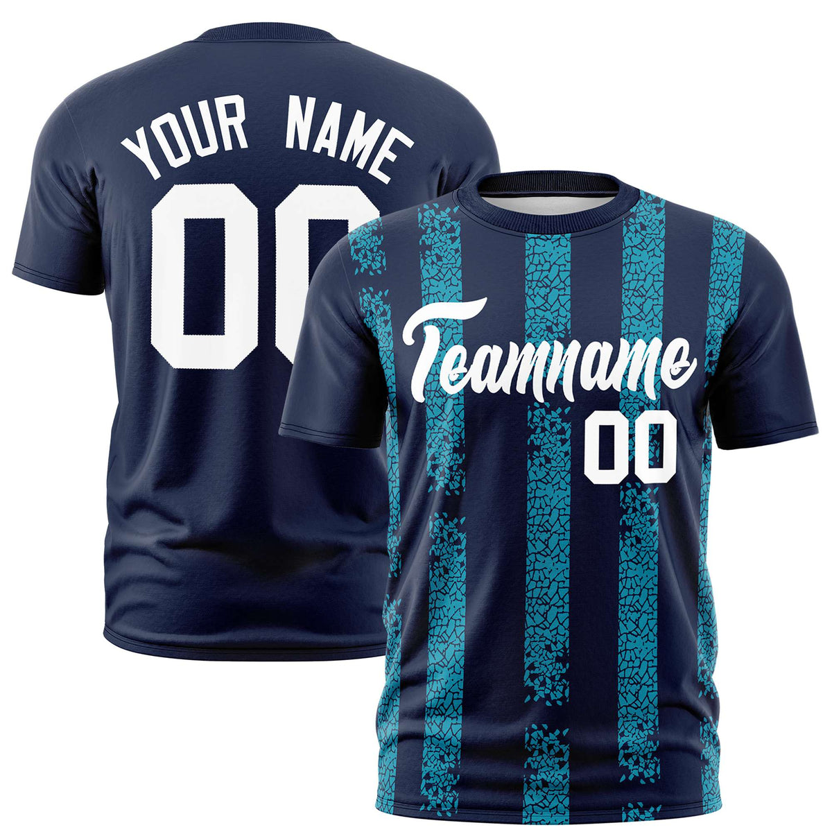 Custom Navy-Sky Blue Personalized Chunky Striped Pattern Performance T-Shirt