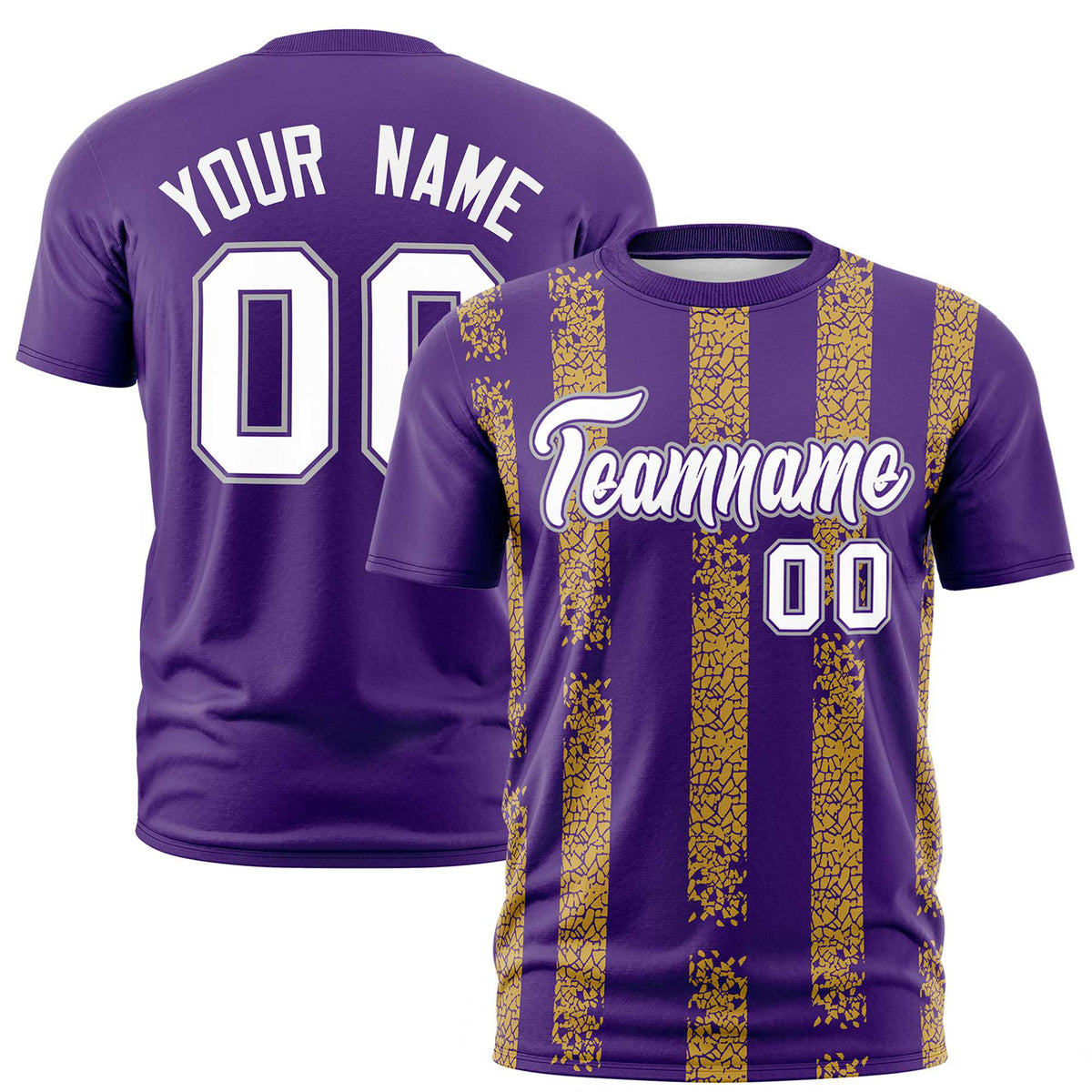 Custom Purple Gold01 Personalized Chunky Striped Pattern Performance T-Shirt