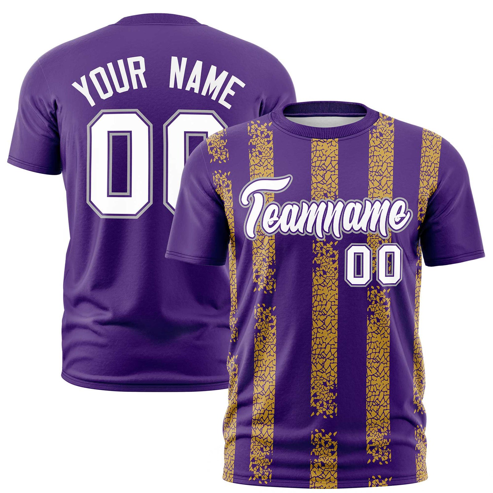 Custom Purple Gold01 Personalized Chunky Striped Pattern Performance T-Shirt
