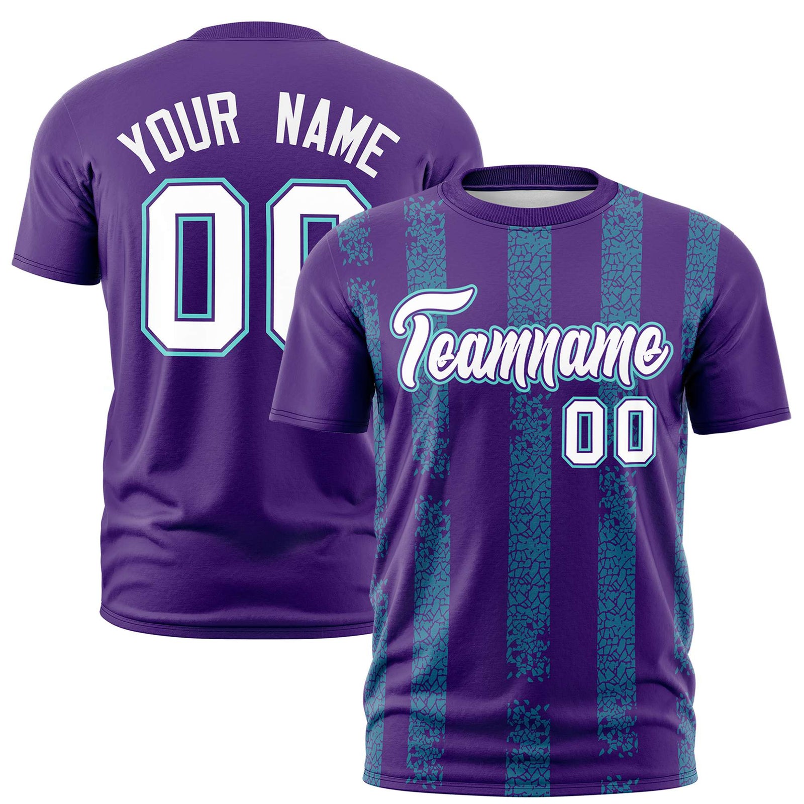 Custom Purple-Sky Blue Personalized Chunky Striped Pattern Performance T-Shirt