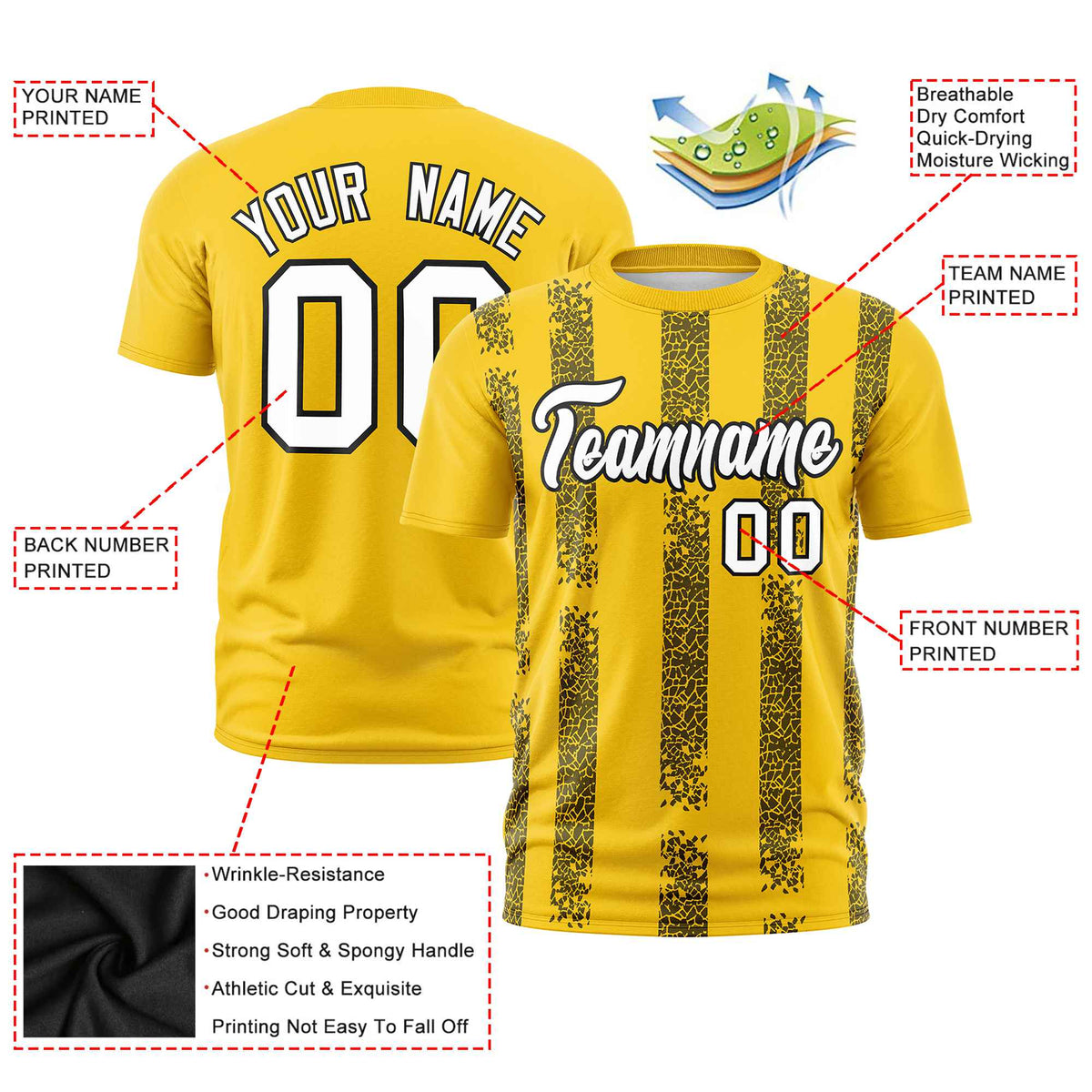 Custom Gold01 Black Personalized Chunky Striped Pattern Performance T-Shirt