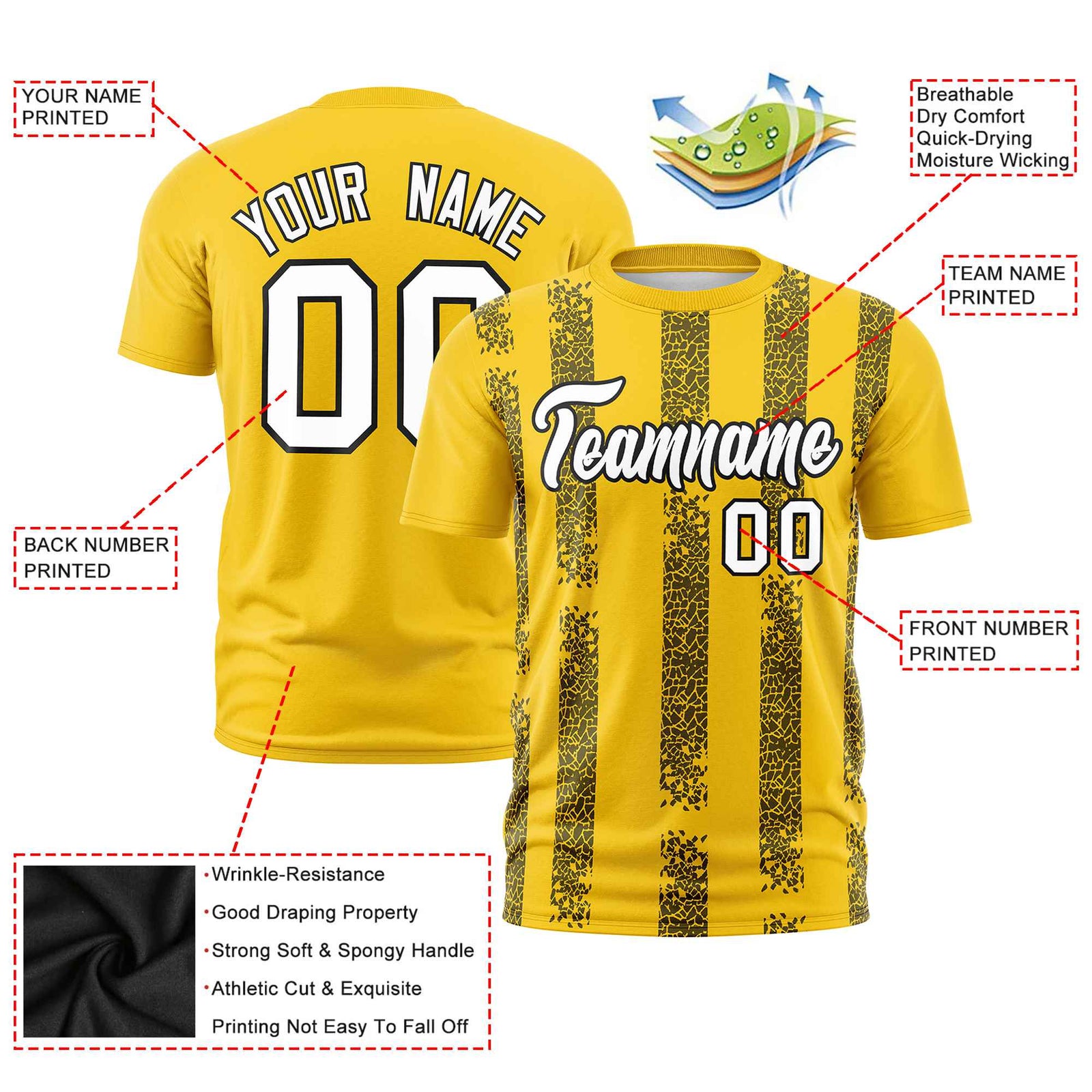 Custom Gold01 Black Personalized Chunky Striped Pattern Performance T-Shirt