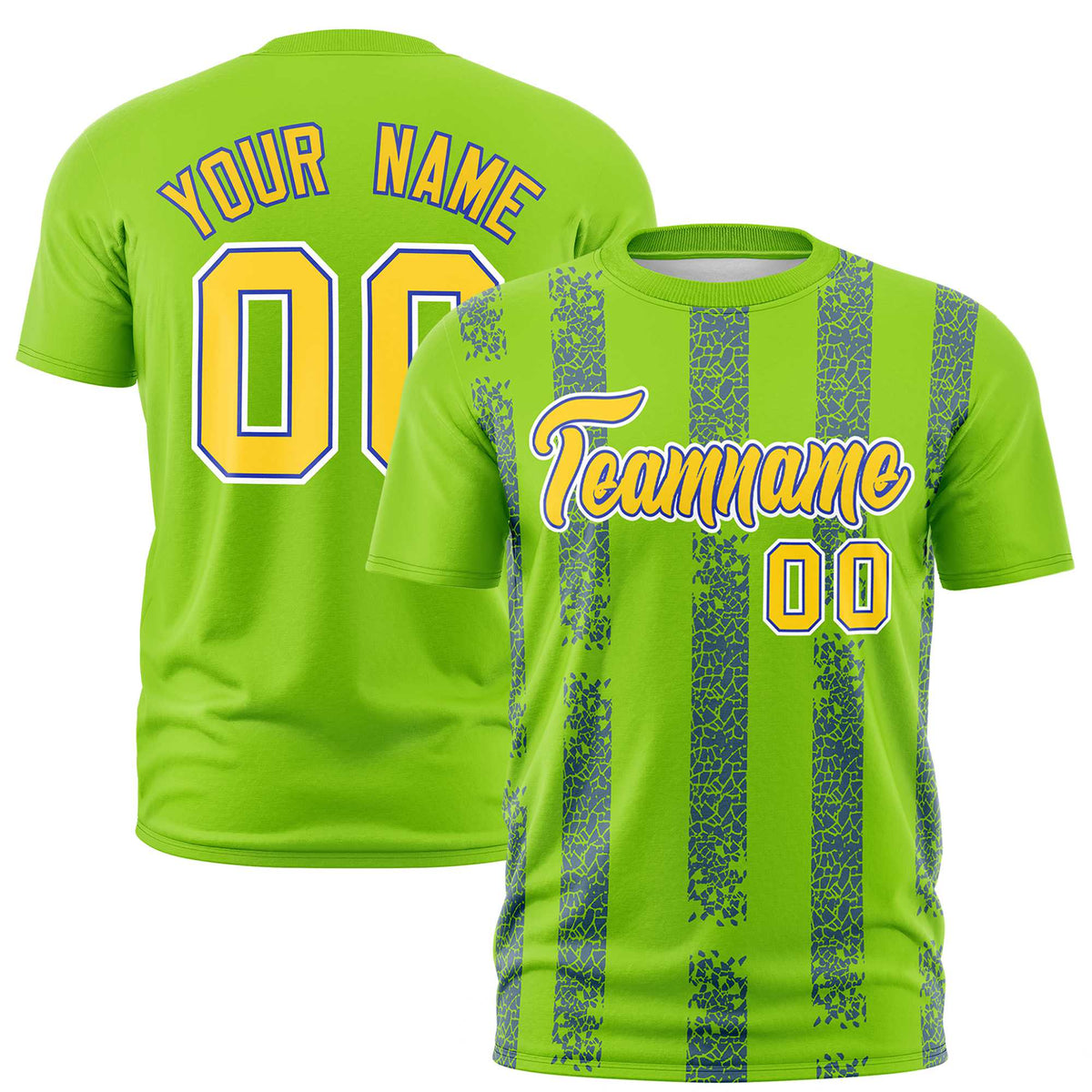 Custom Neon Green Royal Blue Personalized Chunky Striped Pattern Performance T-Shirt