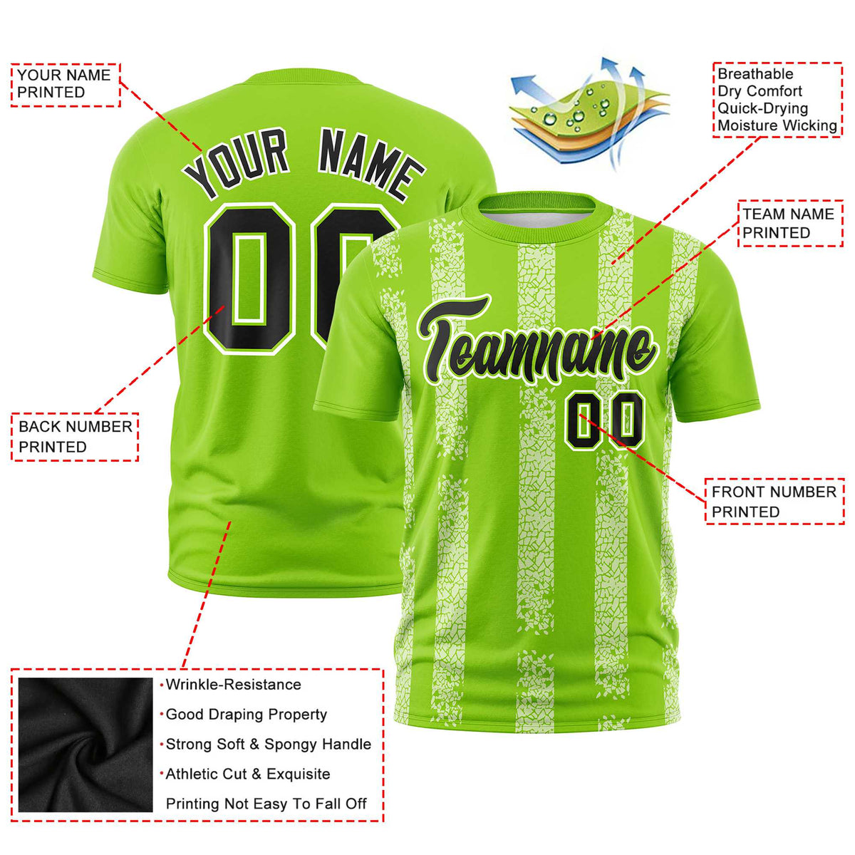 Custom Neon Green White Personalized Chunky Striped Pattern Performance T-Shirt