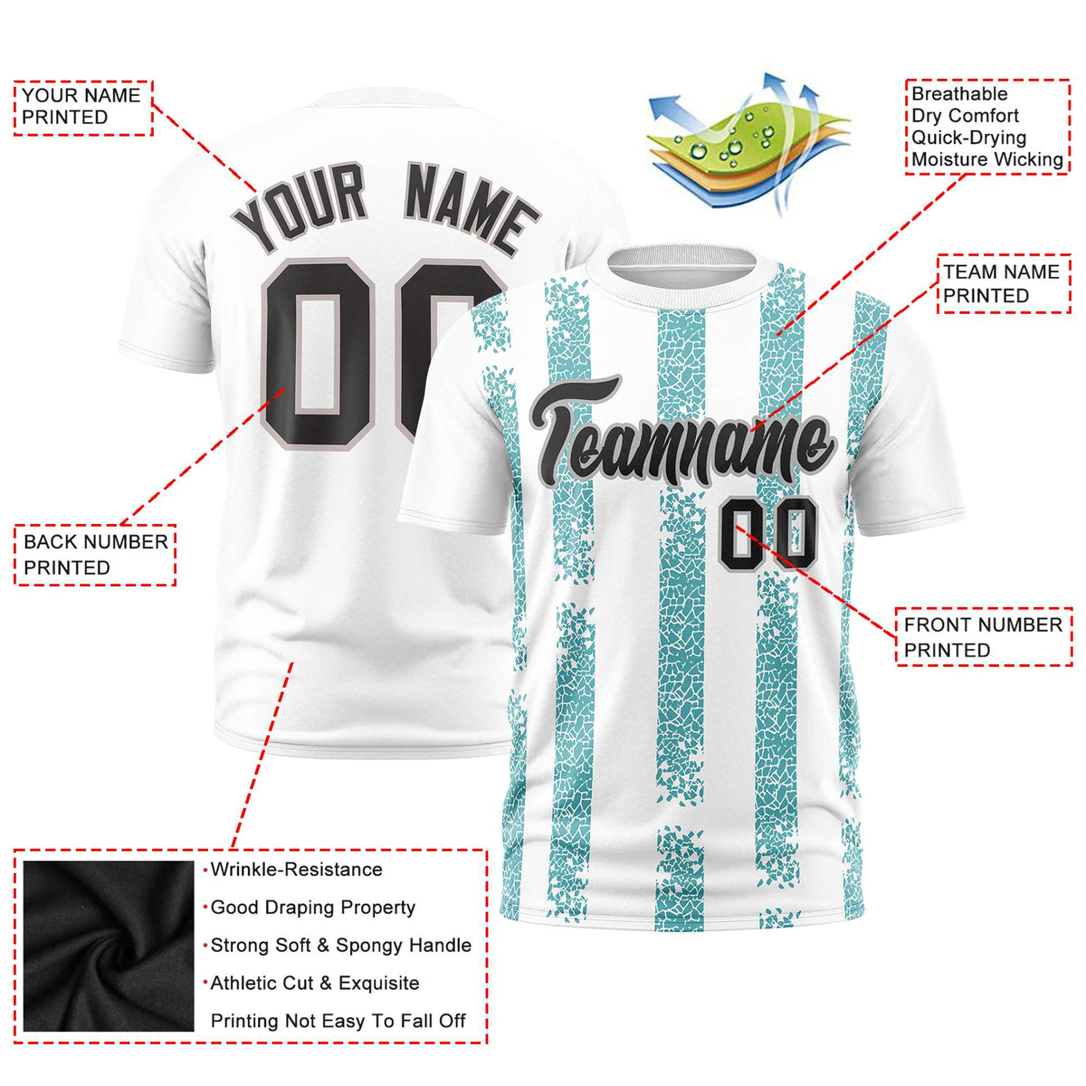 Custom White Aqua Personalized Chunky Striped Pattern Performance T-Shirt