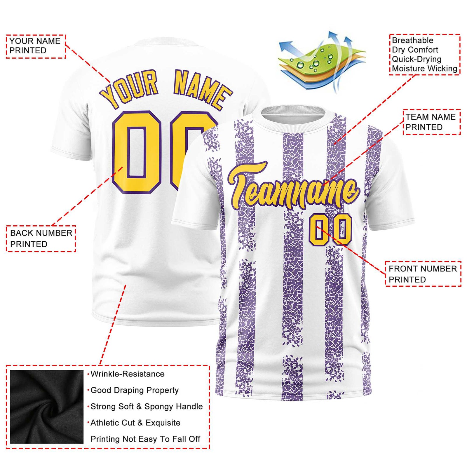 Custom White Purple Personalized Chunky Striped Pattern Performance T-Shirt