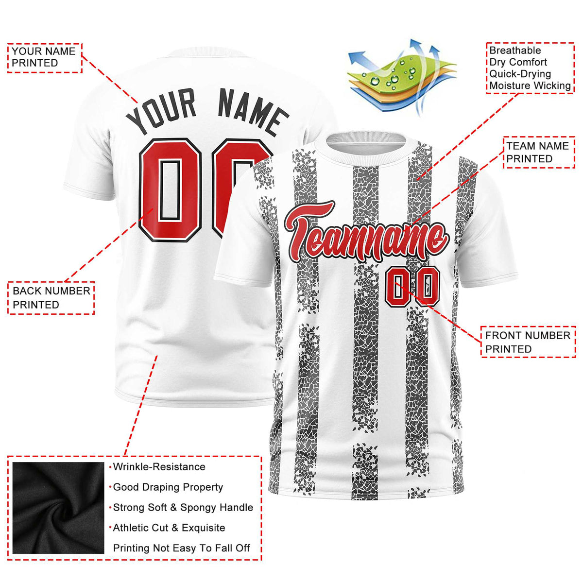 Custom White Black Personalized Chunky Striped Pattern Performance T-Shirt