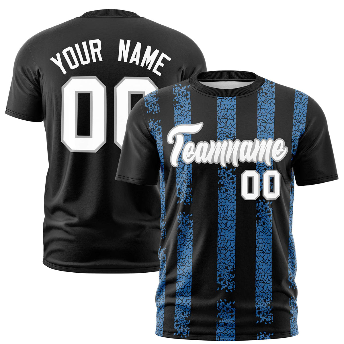 Custom Black Powder Blue Personalized Chunky Striped Pattern Performance T-Shirt