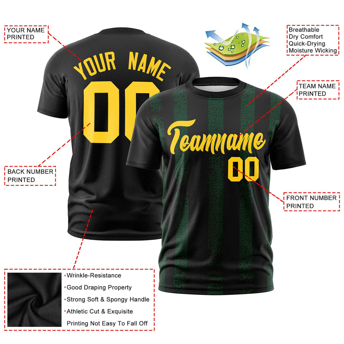 Custom Black Green Personalized Chunky Striped Pattern Performance T-Shirt