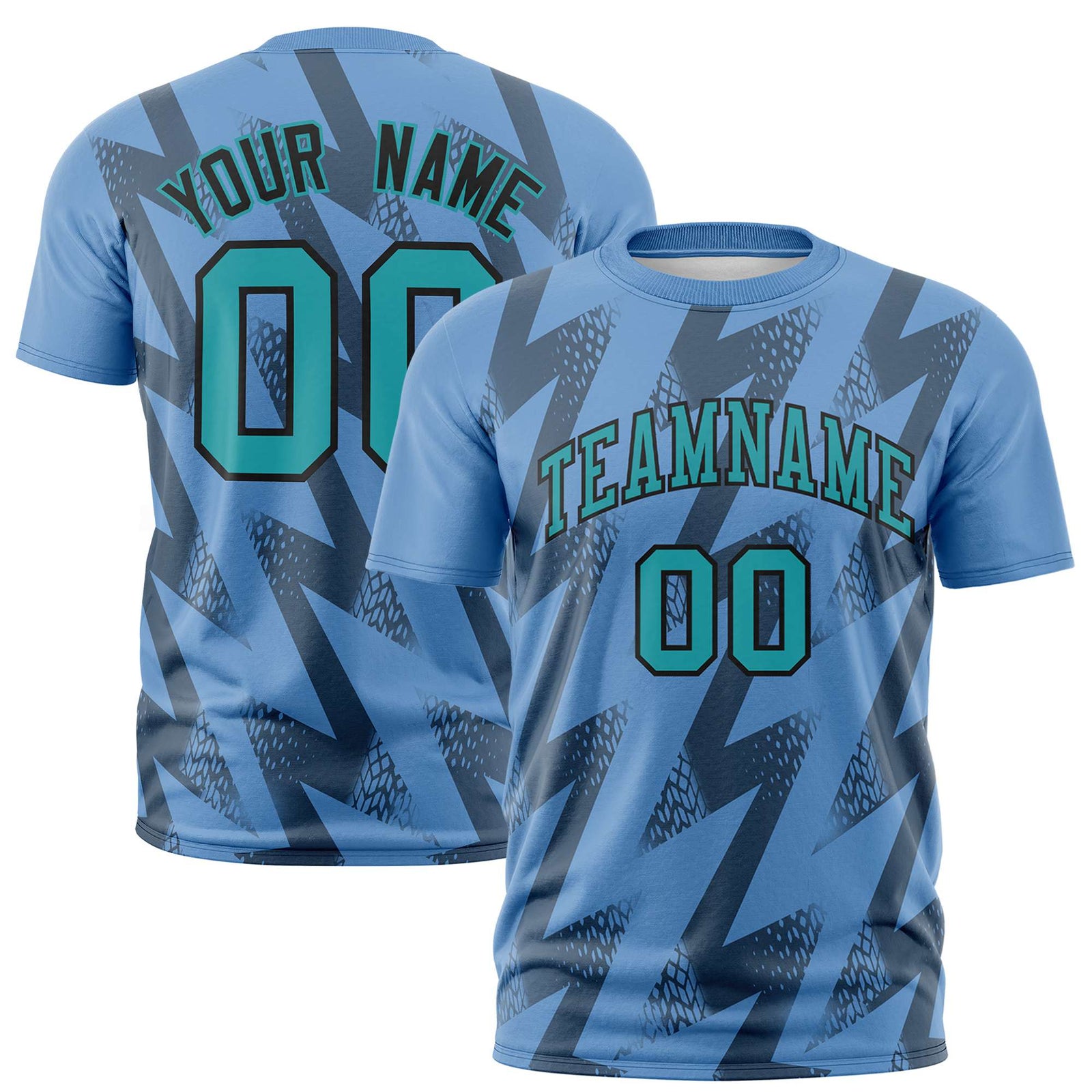 Custom Powder Blue Crew neck Wheel Triangle Design Performance T-Shirt