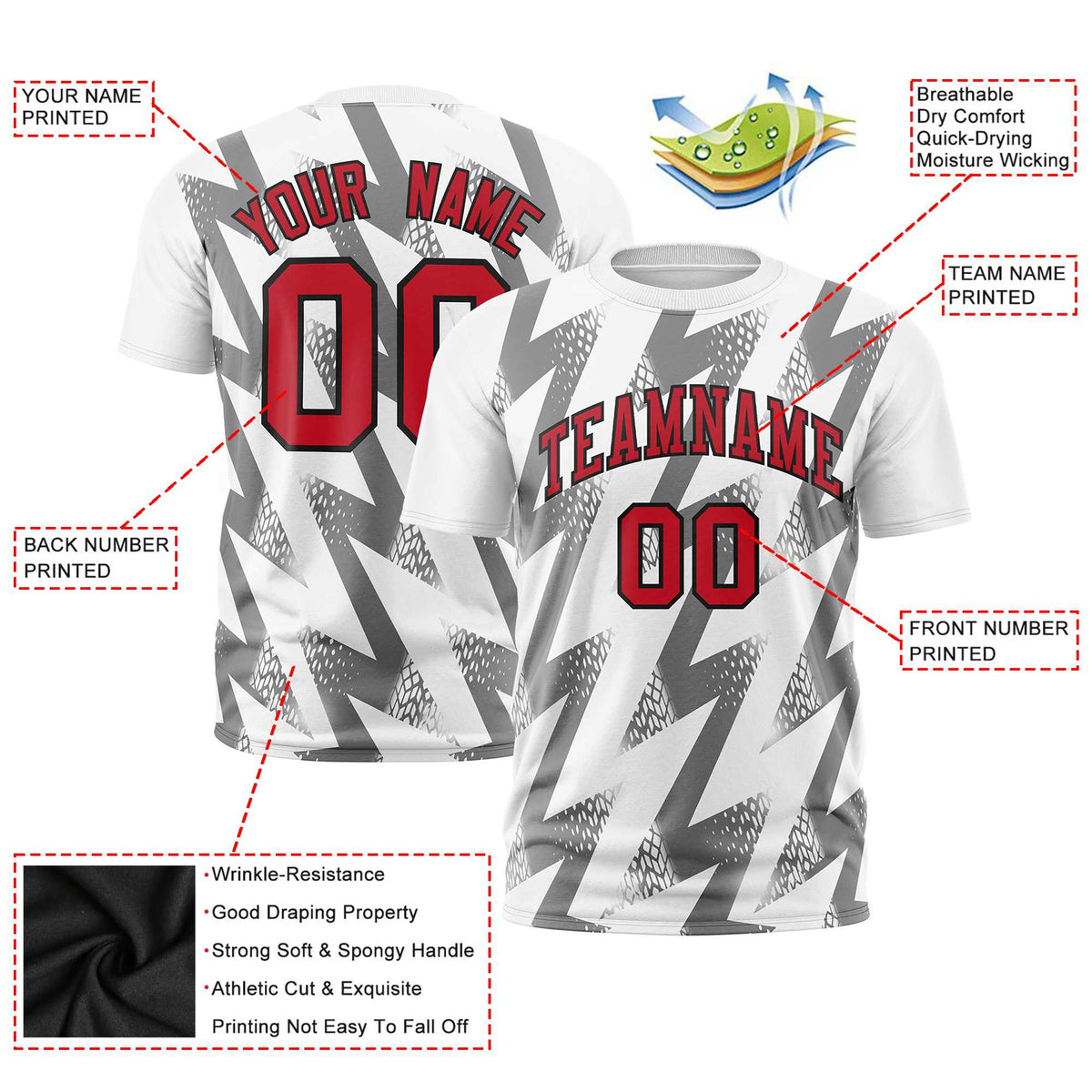 Custom White Crew neck Wheel Triangle Design Performance T-Shirt