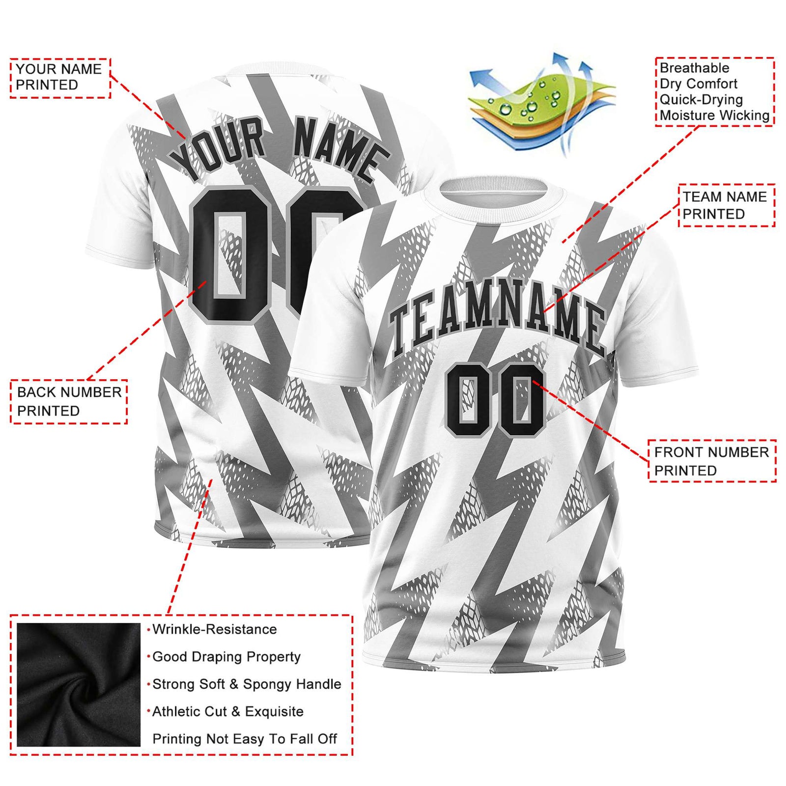 Custom White Crew neck Wheel Triangle Design Performance T-Shirt