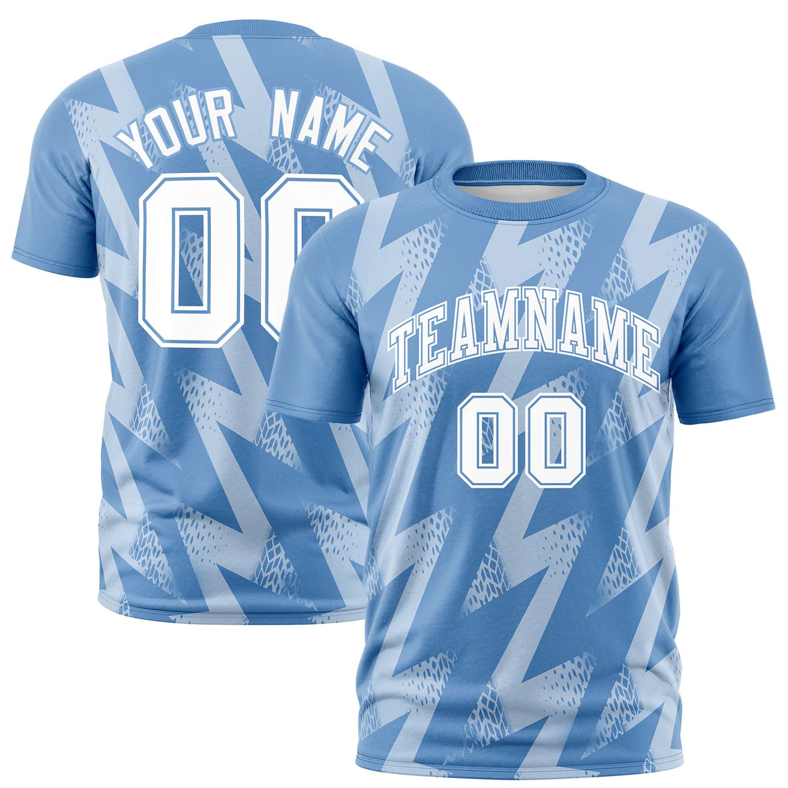 Custom Powder Blue Crew neck Wheel Triangle Design Performance T-Shirt