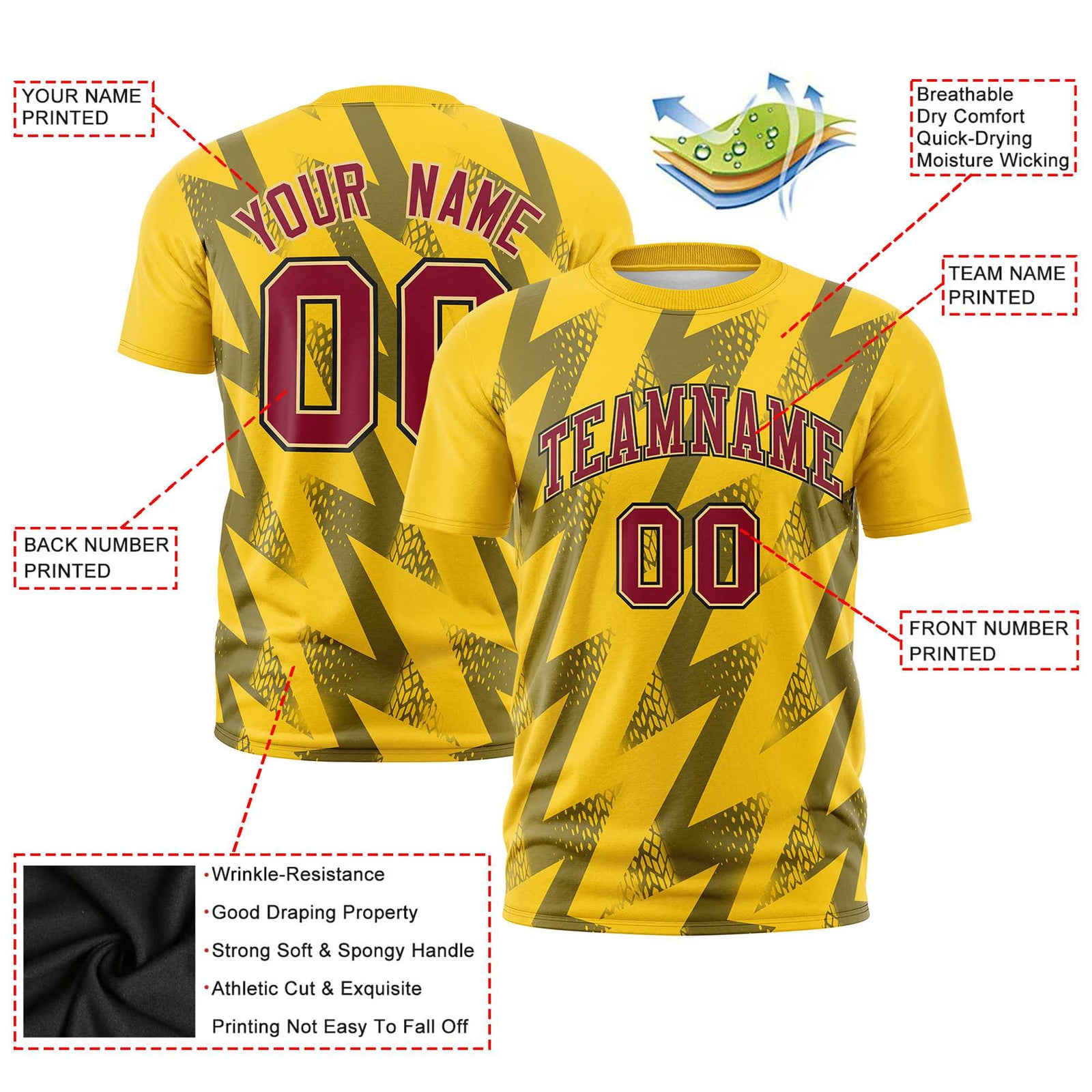 Custom Gold-01 Crew neck Wheel Triangle Design Performance T-Shirt