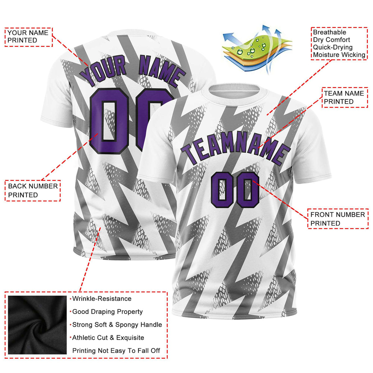 Custom White Crew neck Wheel Triangle Design Performance T-Shirt