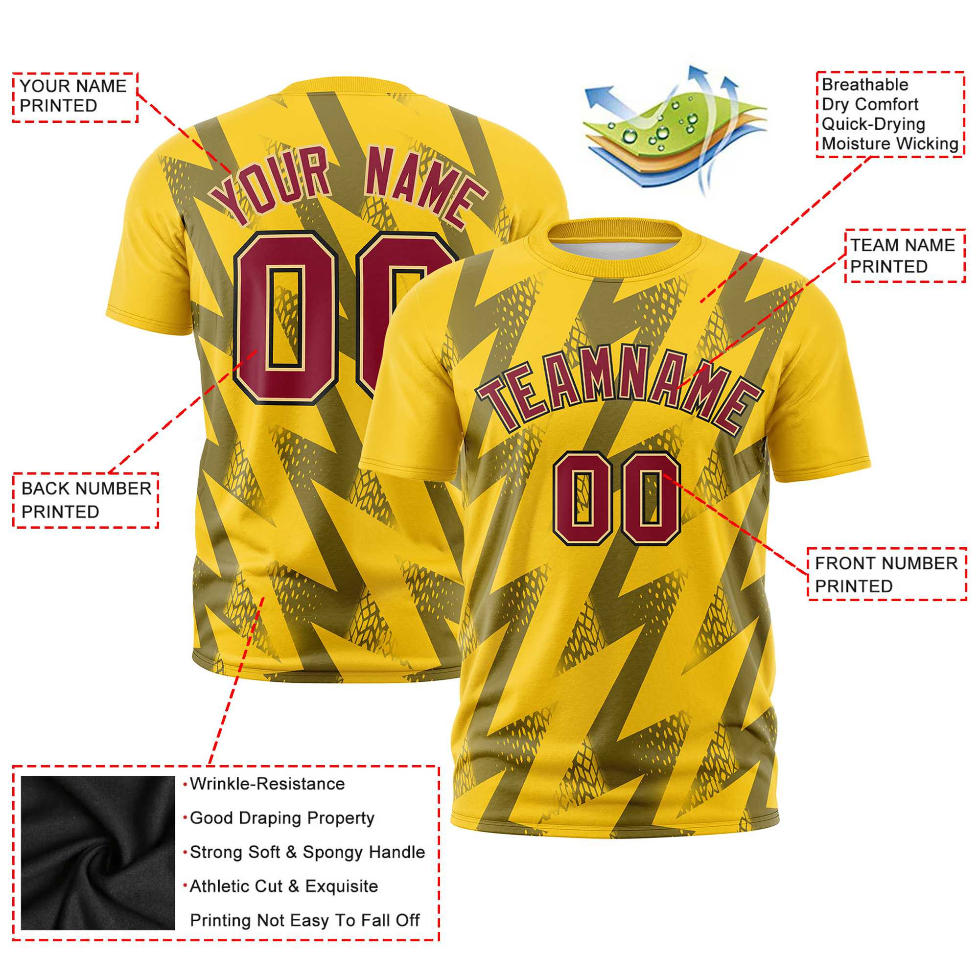 Custom Gold-01 Crew neck Wheel Triangle Design Performance T-Shirt