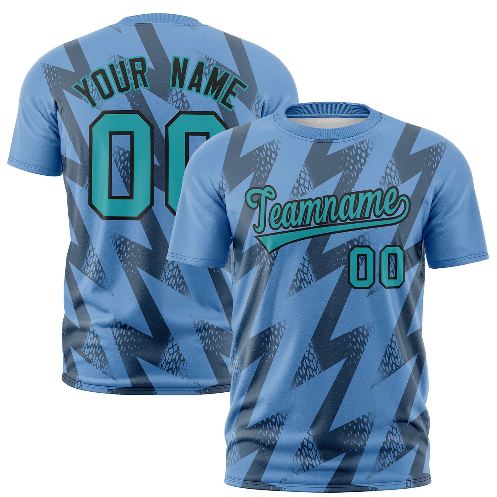 Custom Powder Blue Crew neck Wheel Triangle Design Performance T-Shirt